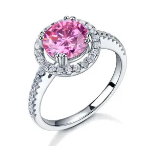 925 Sterling Silver Wedding Engagement Halo Ring 2 Carat Fancy Pink Simulated Diamond
