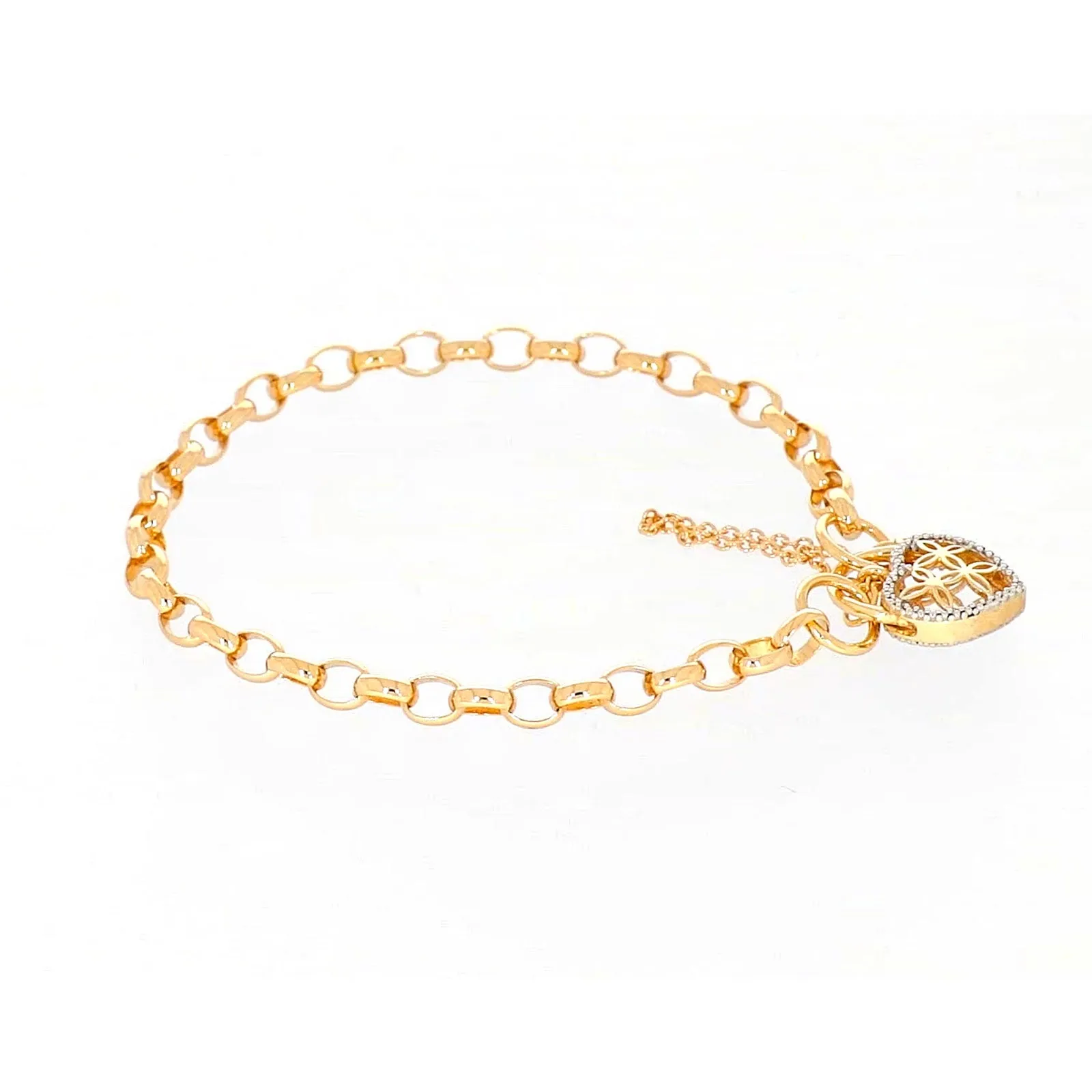 9ct Yellow Gold 19cm Oval Belcher Diamond Set Bracelet