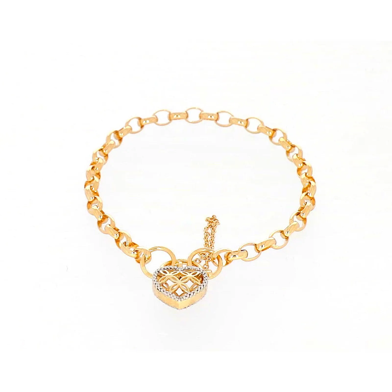 9ct Yellow Gold 19cm Oval Belcher Diamond Set Bracelet