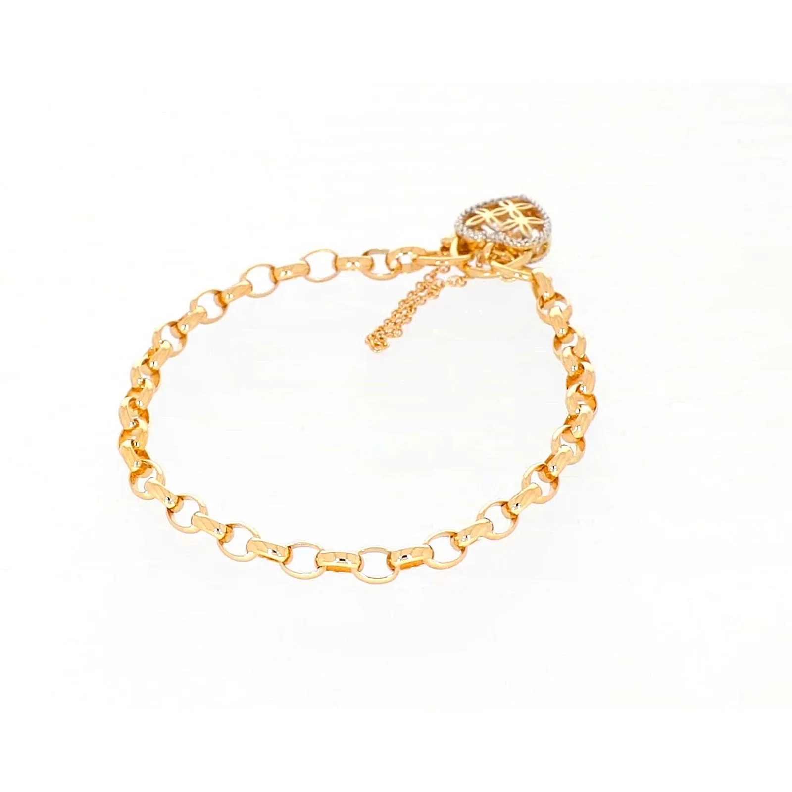 9ct Yellow Gold 19cm Oval Belcher Diamond Set Bracelet