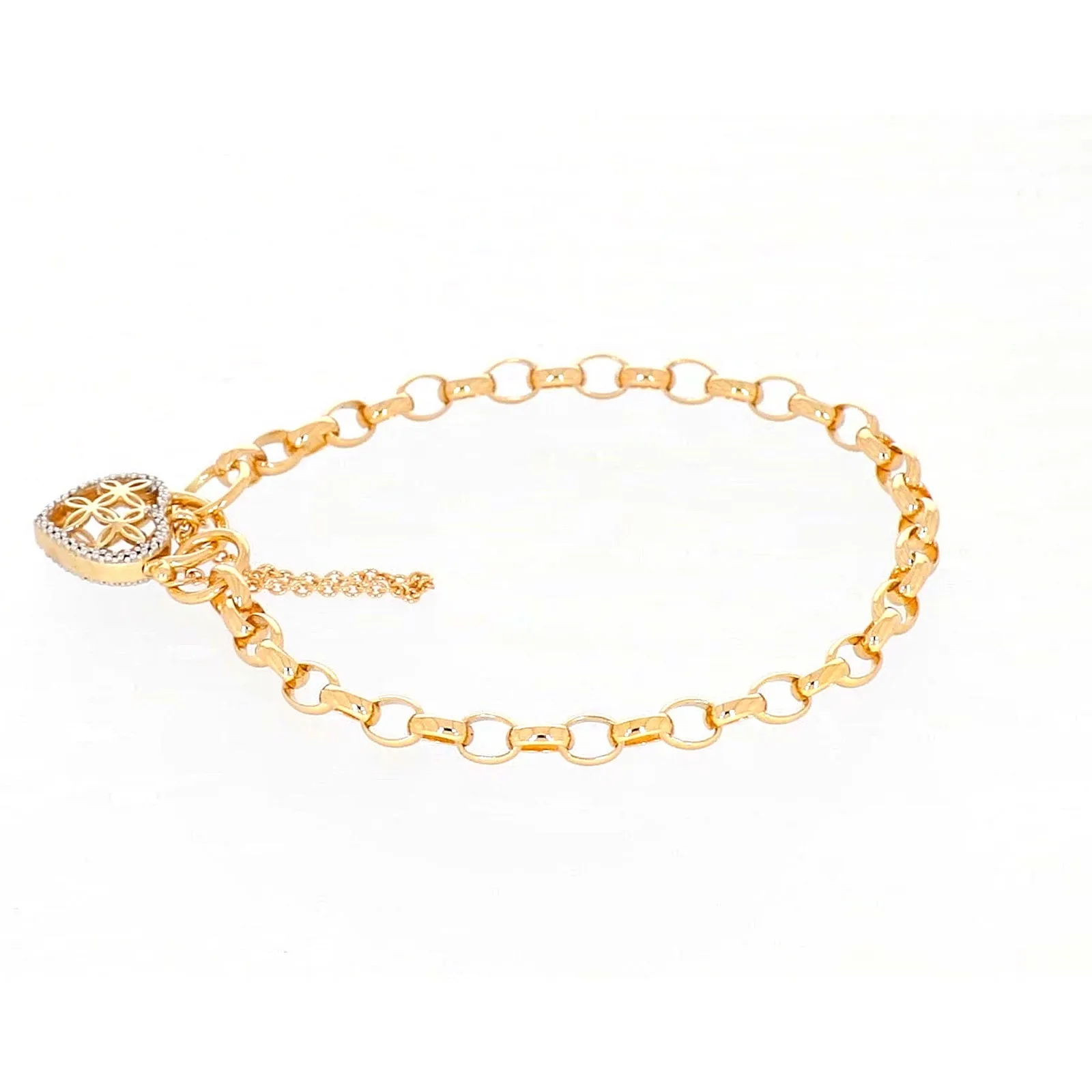 9ct Yellow Gold 19cm Oval Belcher Diamond Set Bracelet