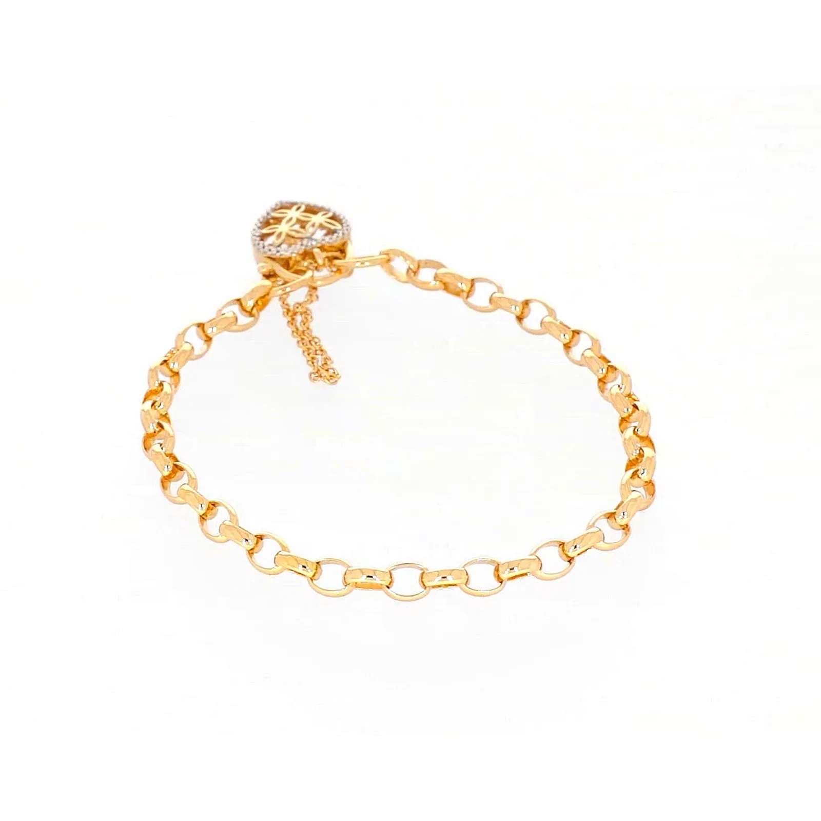 9ct Yellow Gold 19cm Oval Belcher Diamond Set Bracelet