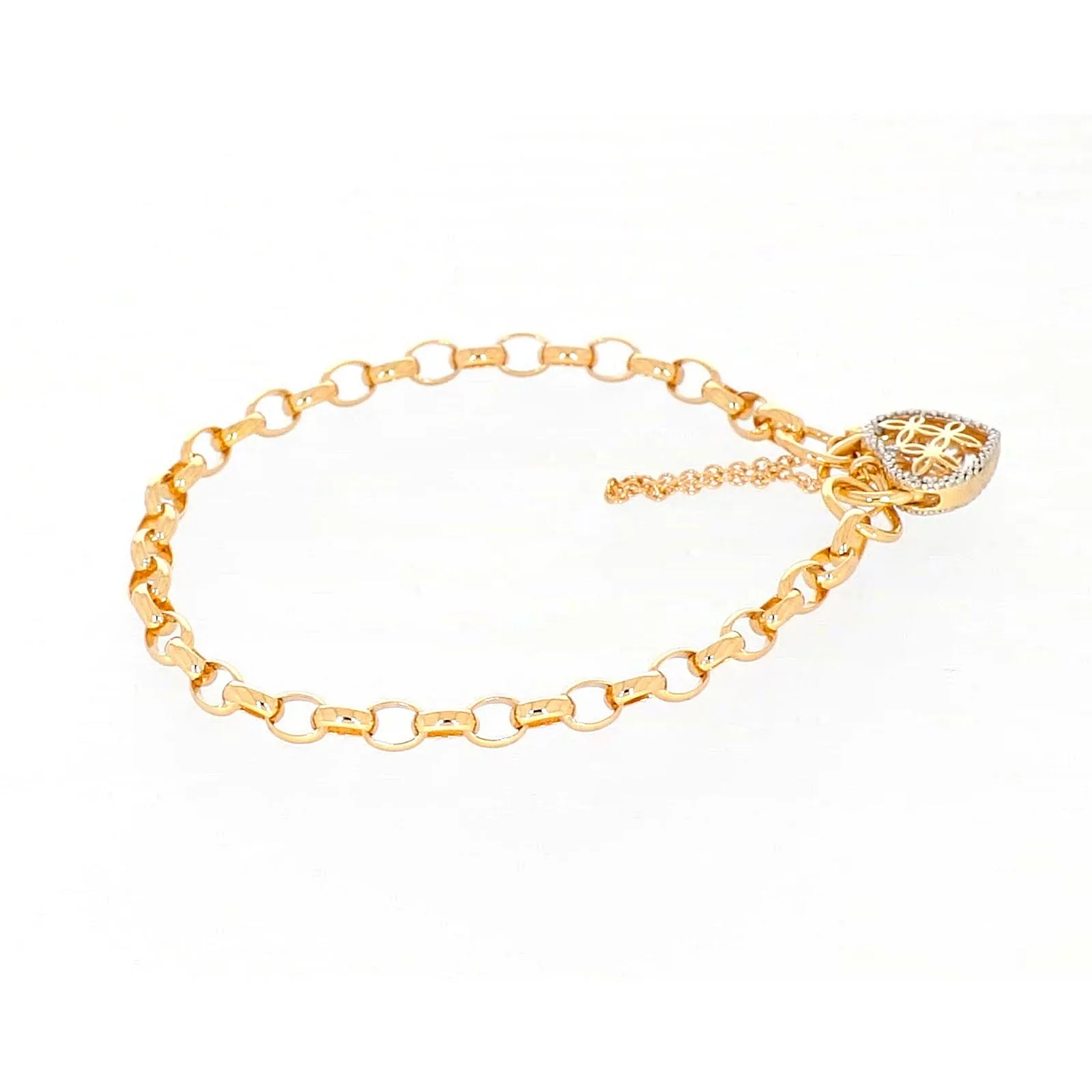 9ct Yellow Gold 19cm Oval Belcher Diamond Set Bracelet