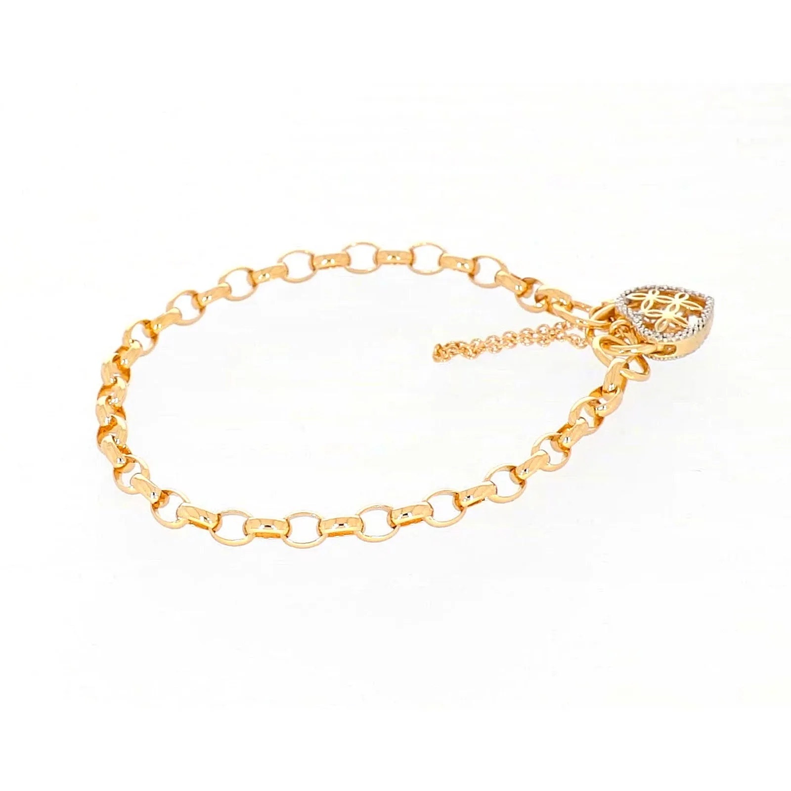 9ct Yellow Gold 19cm Oval Belcher Diamond Set Bracelet
