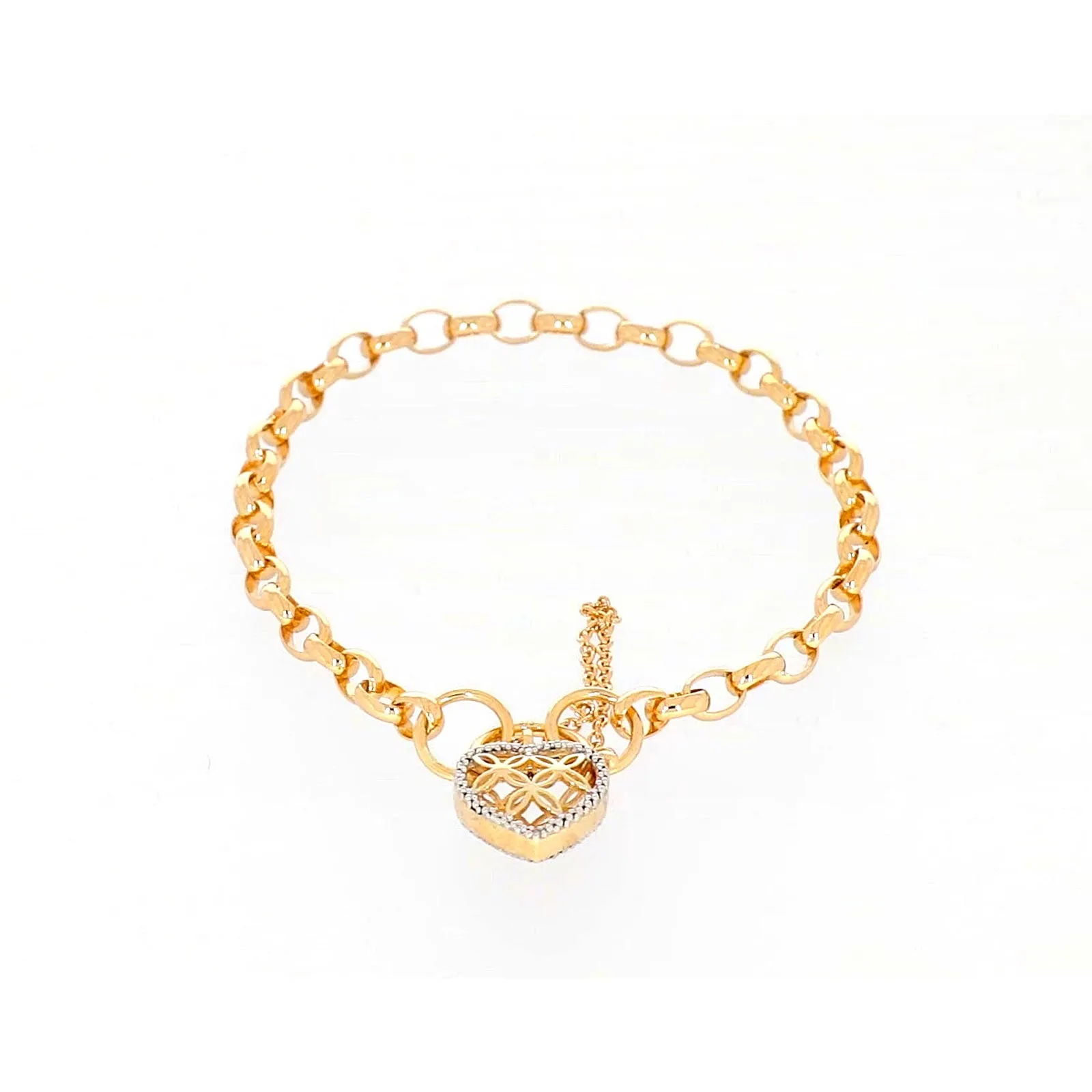 9ct Yellow Gold 19cm Oval Belcher Diamond Set Bracelet