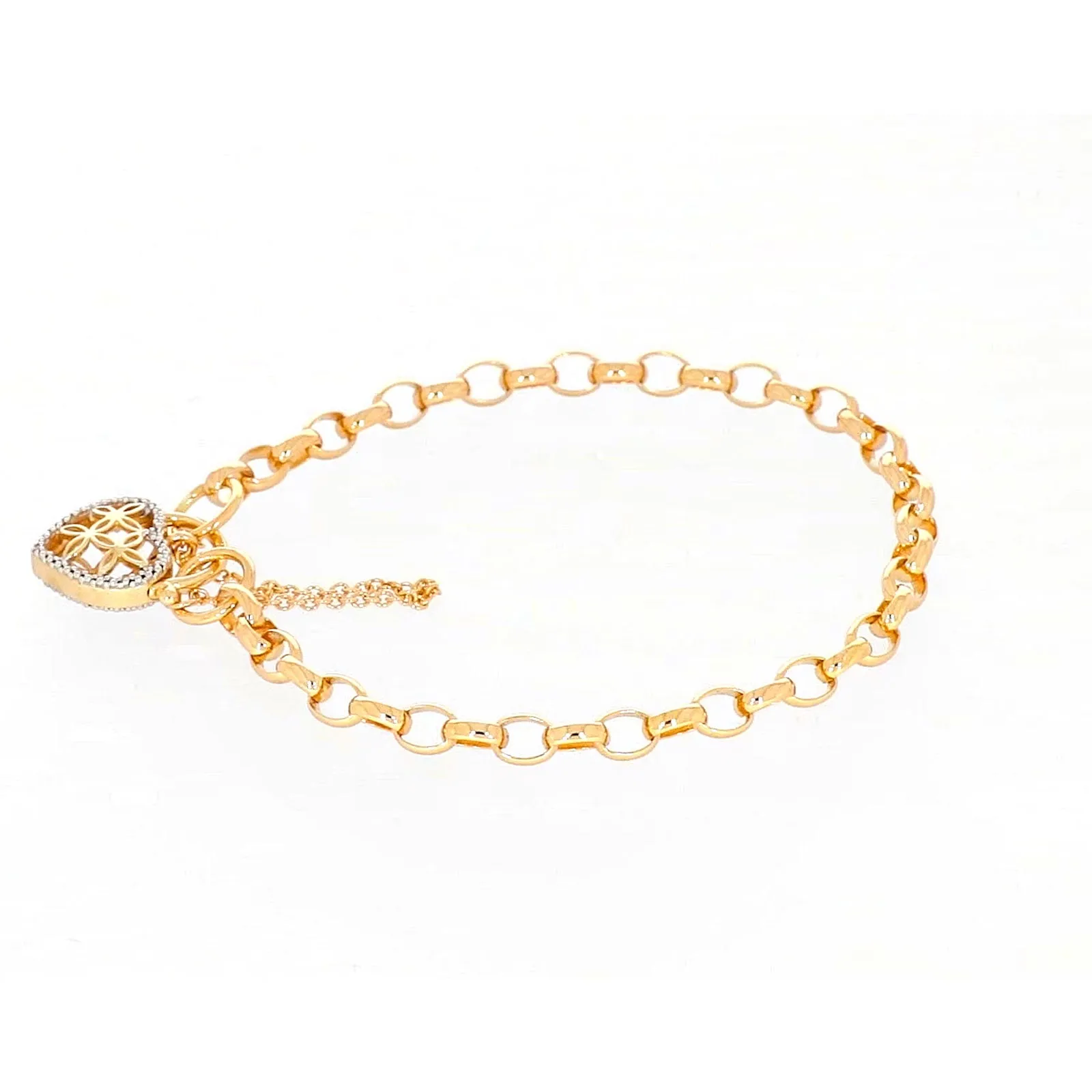 9ct Yellow Gold 19cm Oval Belcher Diamond Set Bracelet