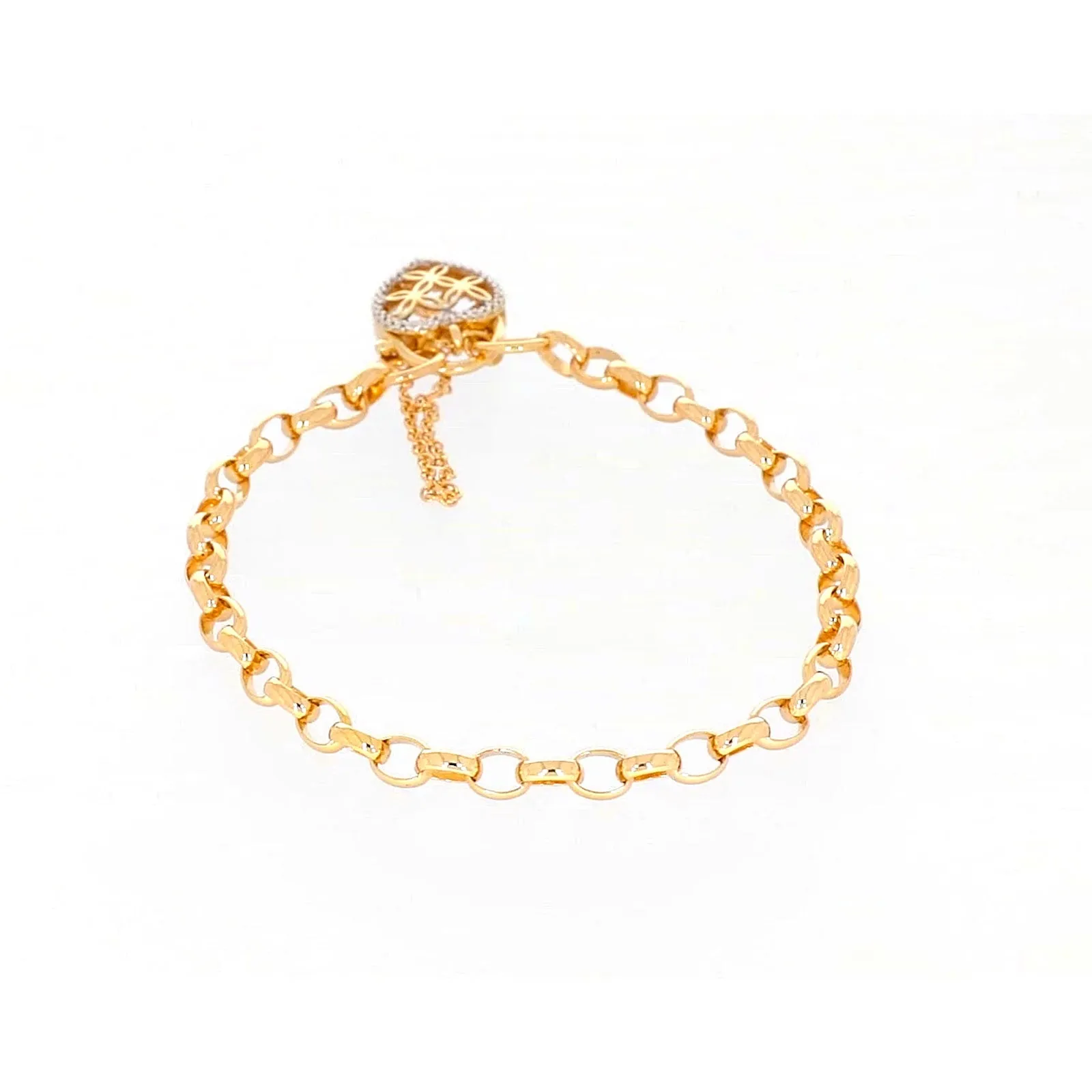 9ct Yellow Gold 19cm Oval Belcher Diamond Set Bracelet