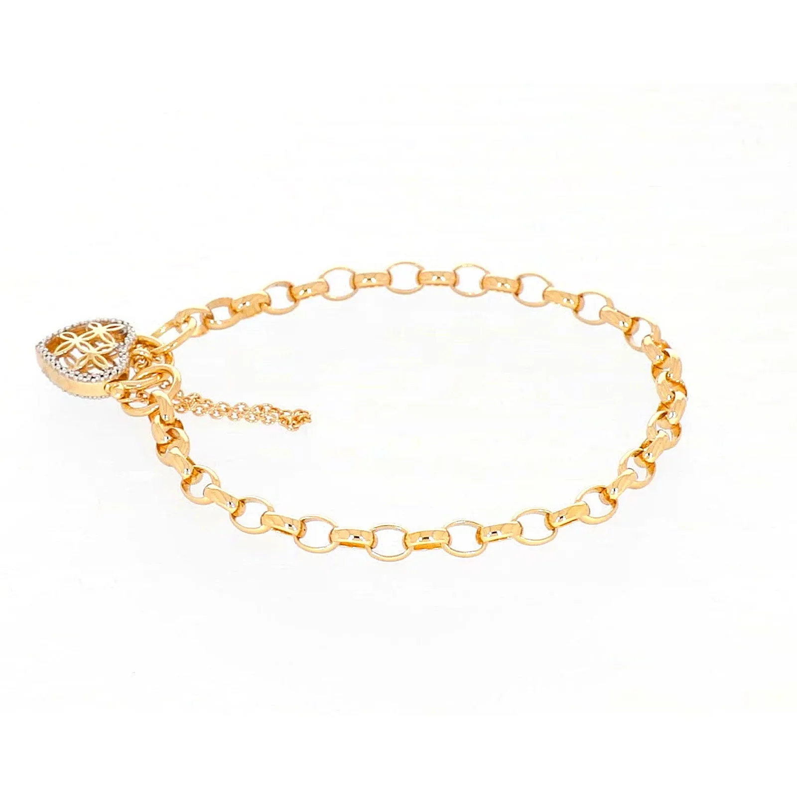 9ct Yellow Gold 19cm Oval Belcher Diamond Set Bracelet