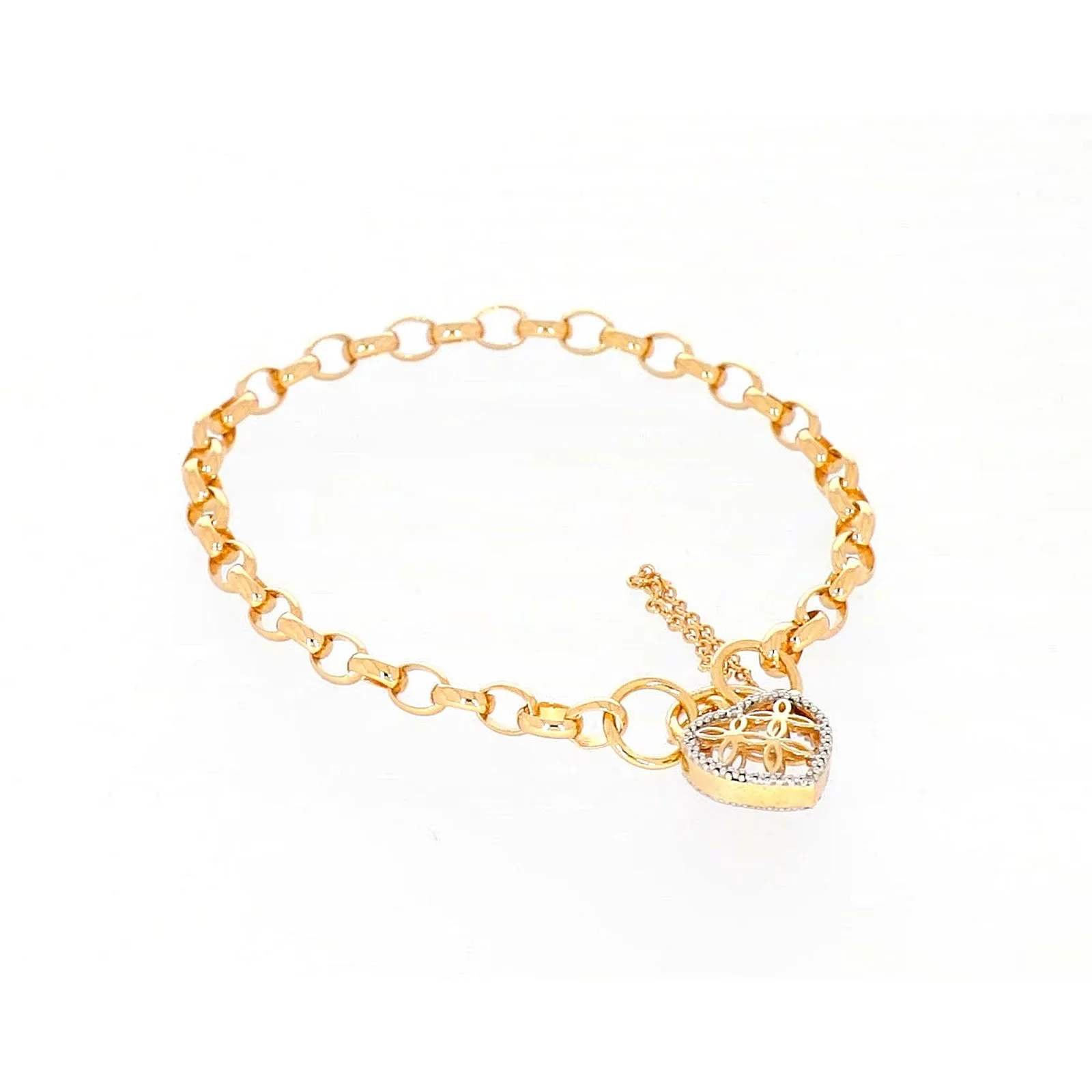 9ct Yellow Gold 19cm Oval Belcher Diamond Set Bracelet
