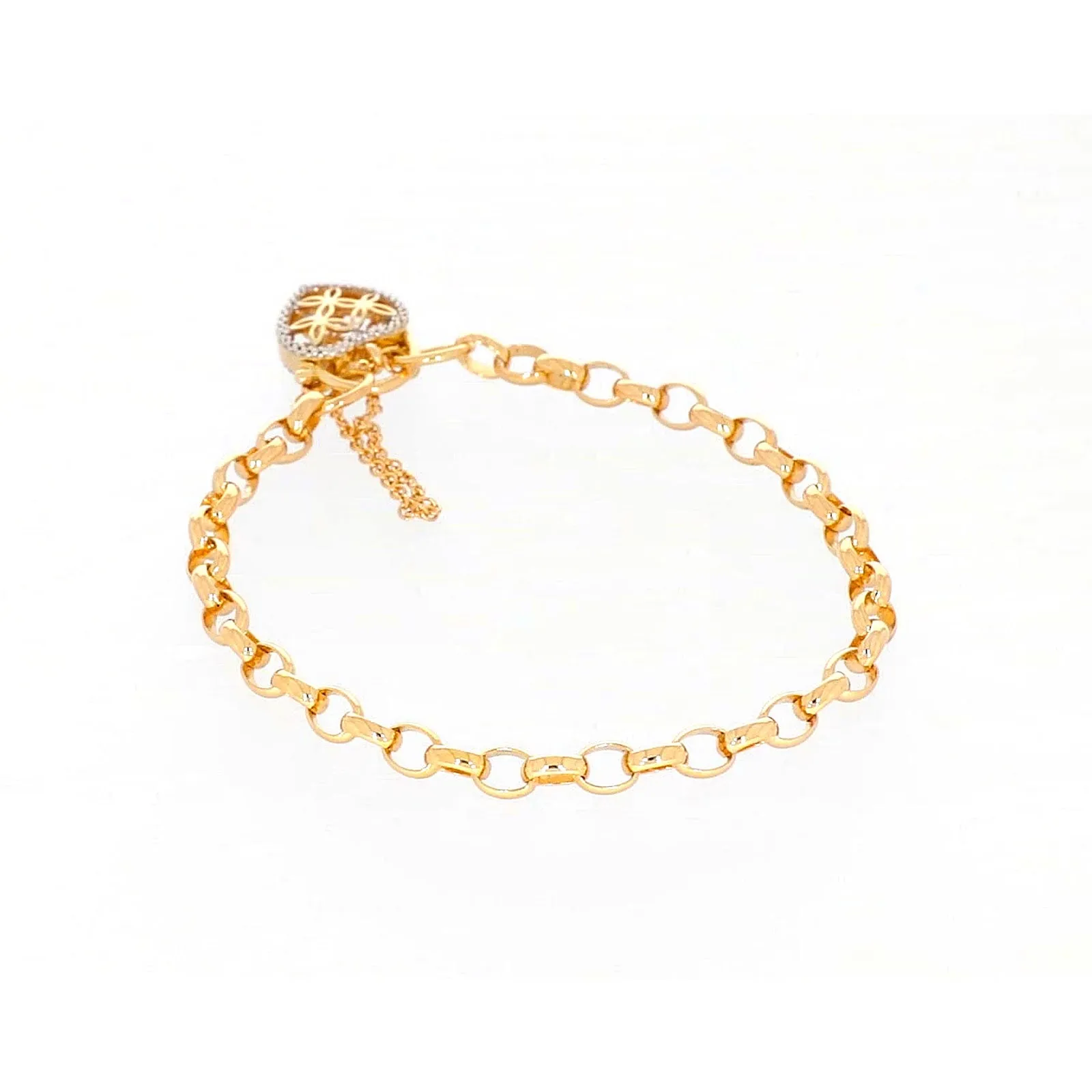 9ct Yellow Gold 19cm Oval Belcher Diamond Set Bracelet