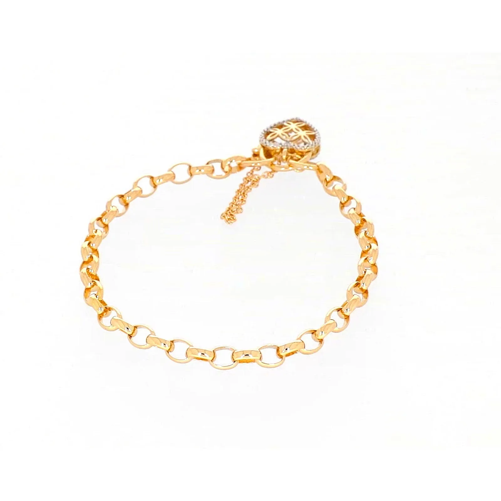 9ct Yellow Gold 19cm Oval Belcher Diamond Set Bracelet