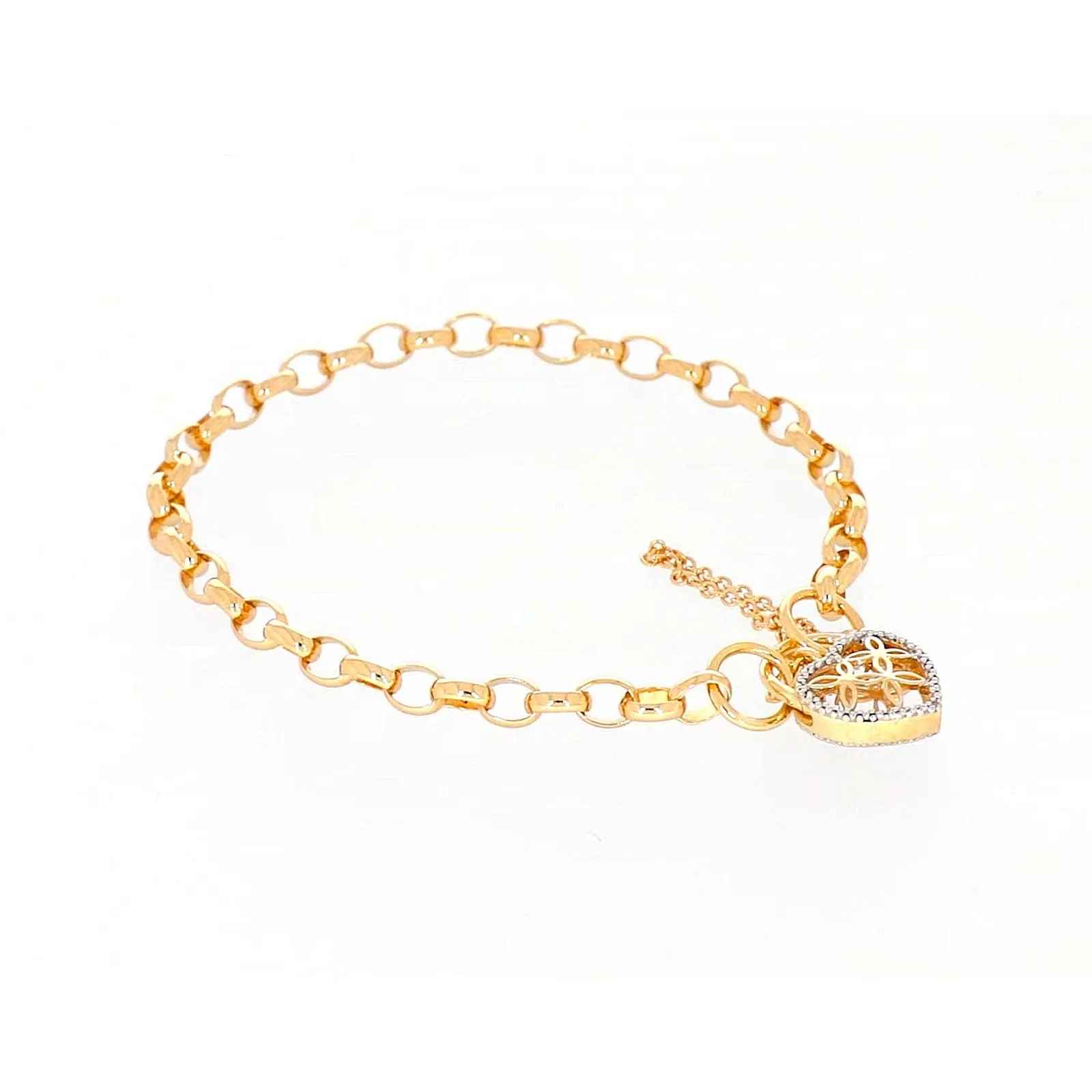 9ct Yellow Gold 19cm Oval Belcher Diamond Set Bracelet
