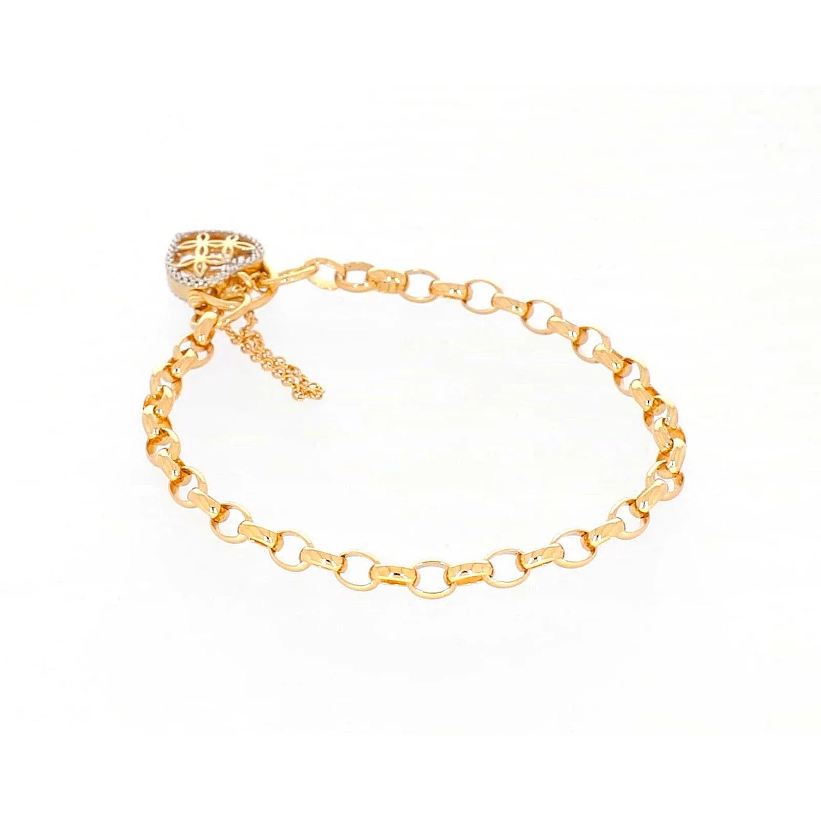 9ct Yellow Gold 19cm Oval Belcher Diamond Set Bracelet