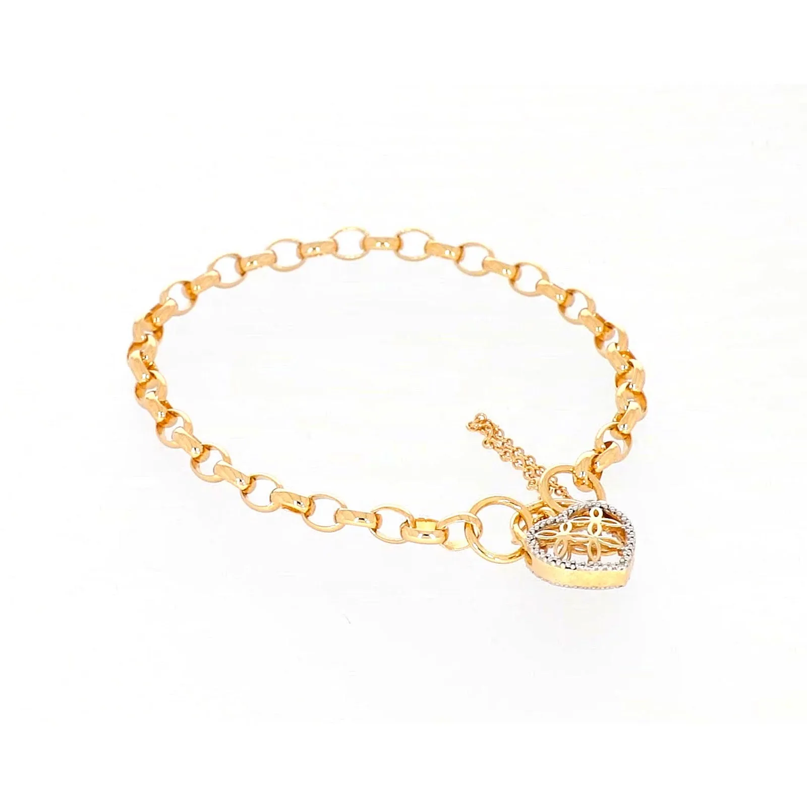 9ct Yellow Gold 19cm Oval Belcher Diamond Set Bracelet