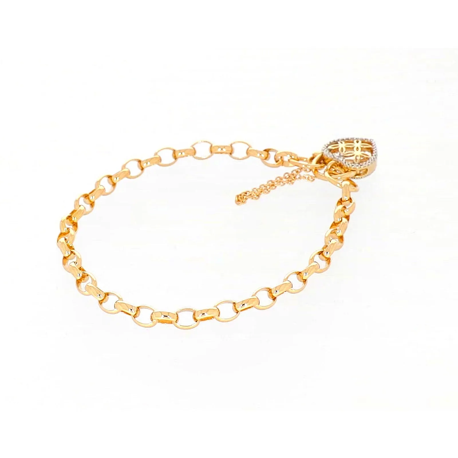 9ct Yellow Gold 19cm Oval Belcher Diamond Set Bracelet