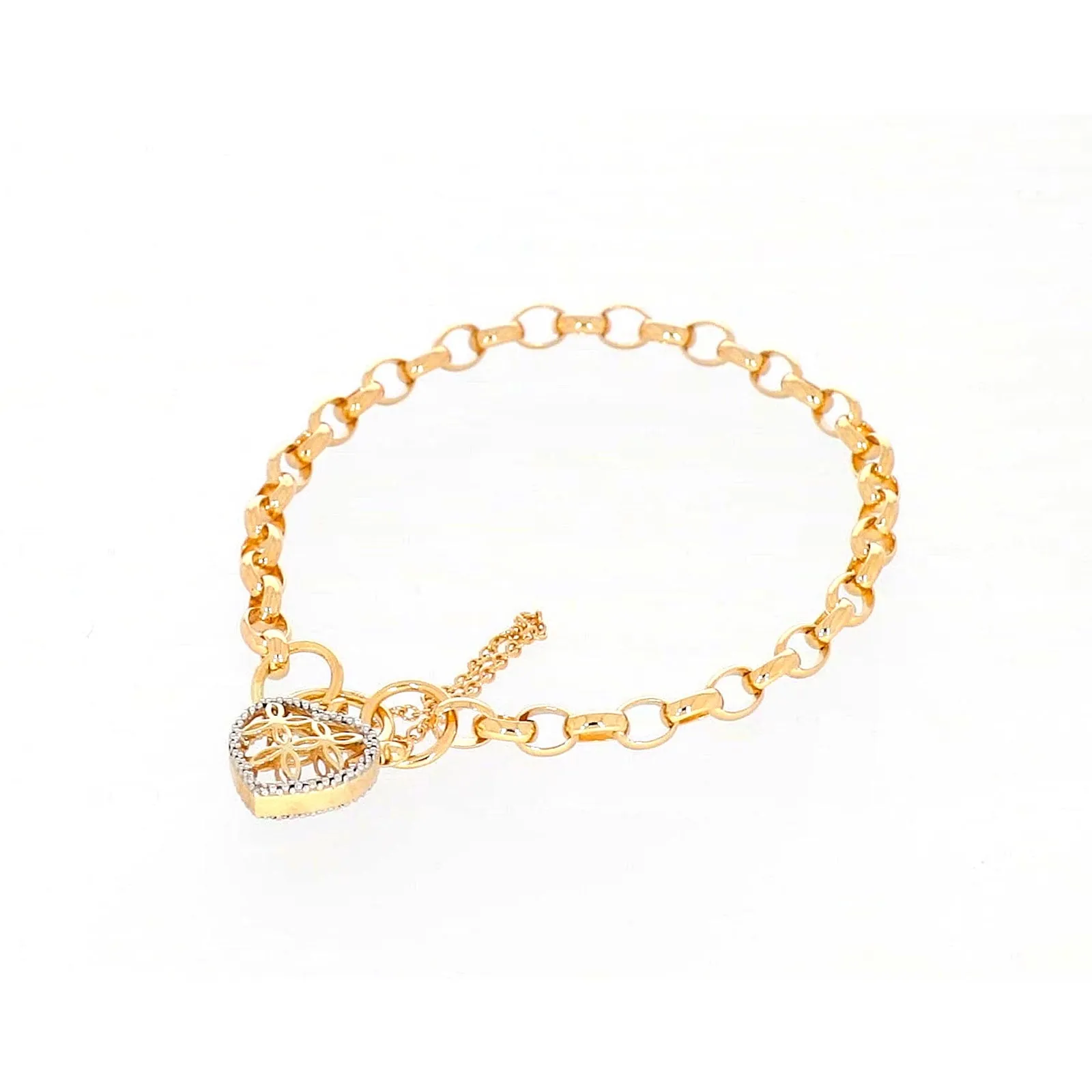 9ct Yellow Gold 19cm Oval Belcher Diamond Set Bracelet