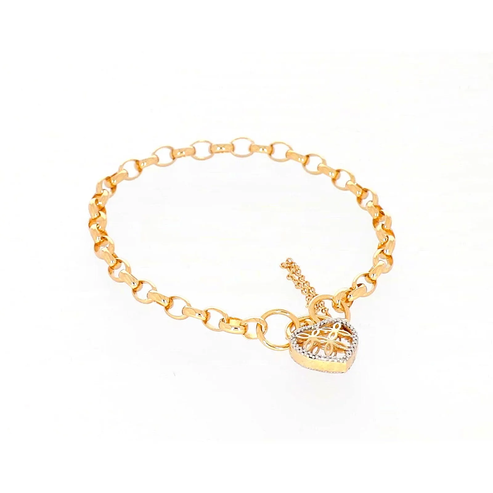 9ct Yellow Gold 19cm Oval Belcher Diamond Set Bracelet