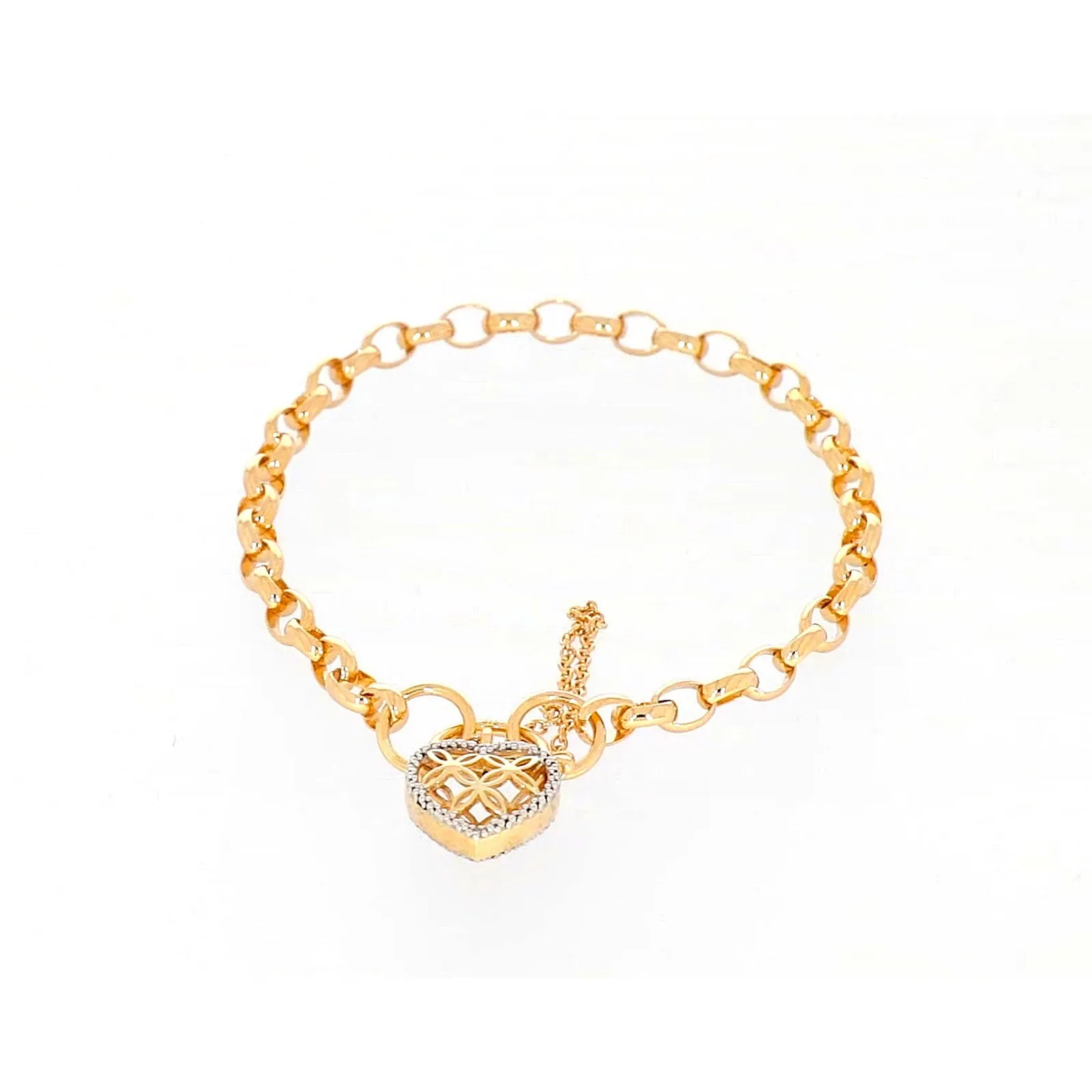 9ct Yellow Gold 19cm Oval Belcher Diamond Set Bracelet
