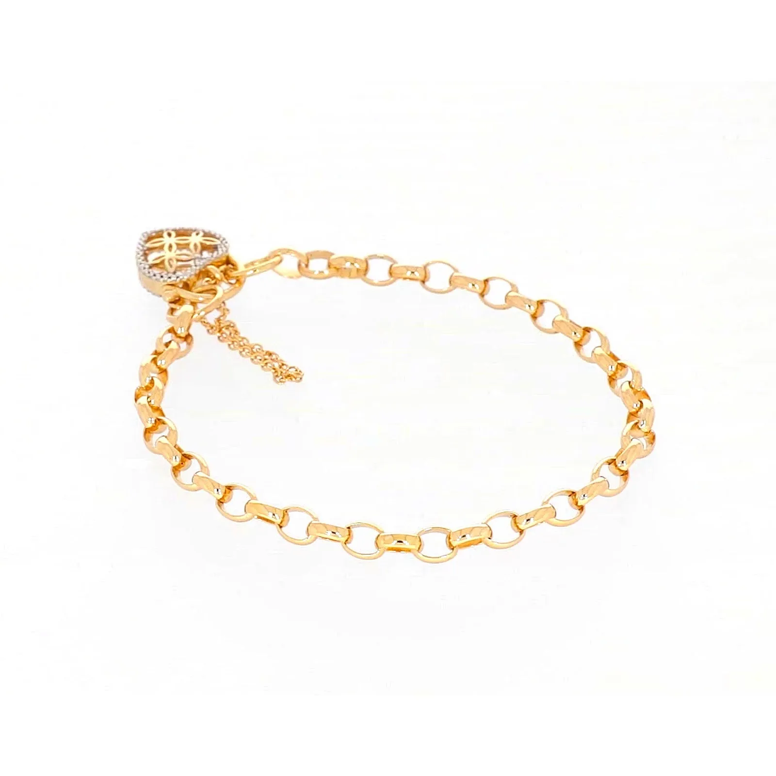 9ct Yellow Gold 19cm Oval Belcher Diamond Set Bracelet