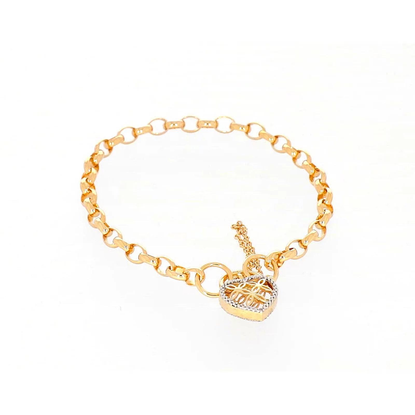 9ct Yellow Gold 19cm Oval Belcher Diamond Set Bracelet