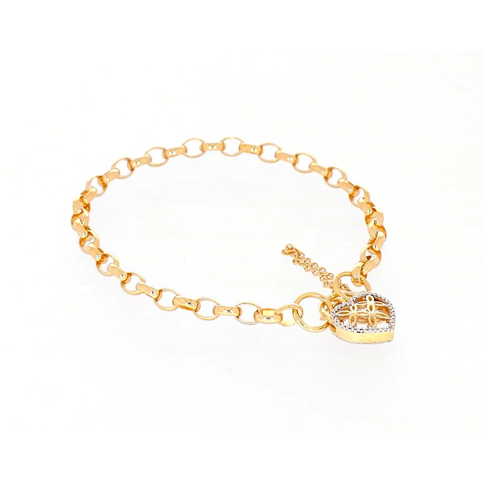 9ct Yellow Gold 19cm Oval Belcher Diamond Set Bracelet