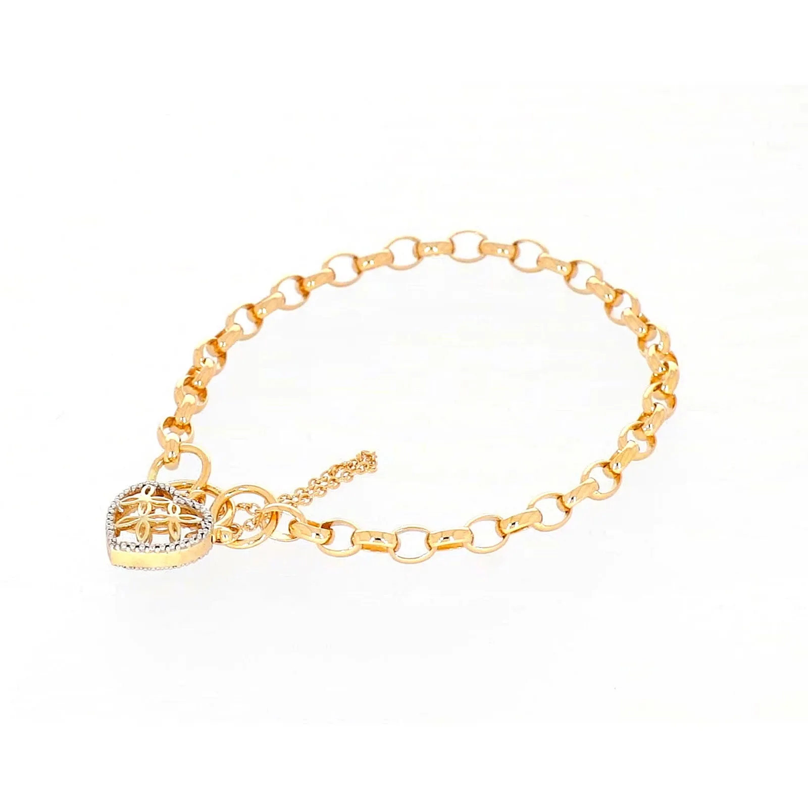 9ct Yellow Gold 19cm Oval Belcher Diamond Set Bracelet
