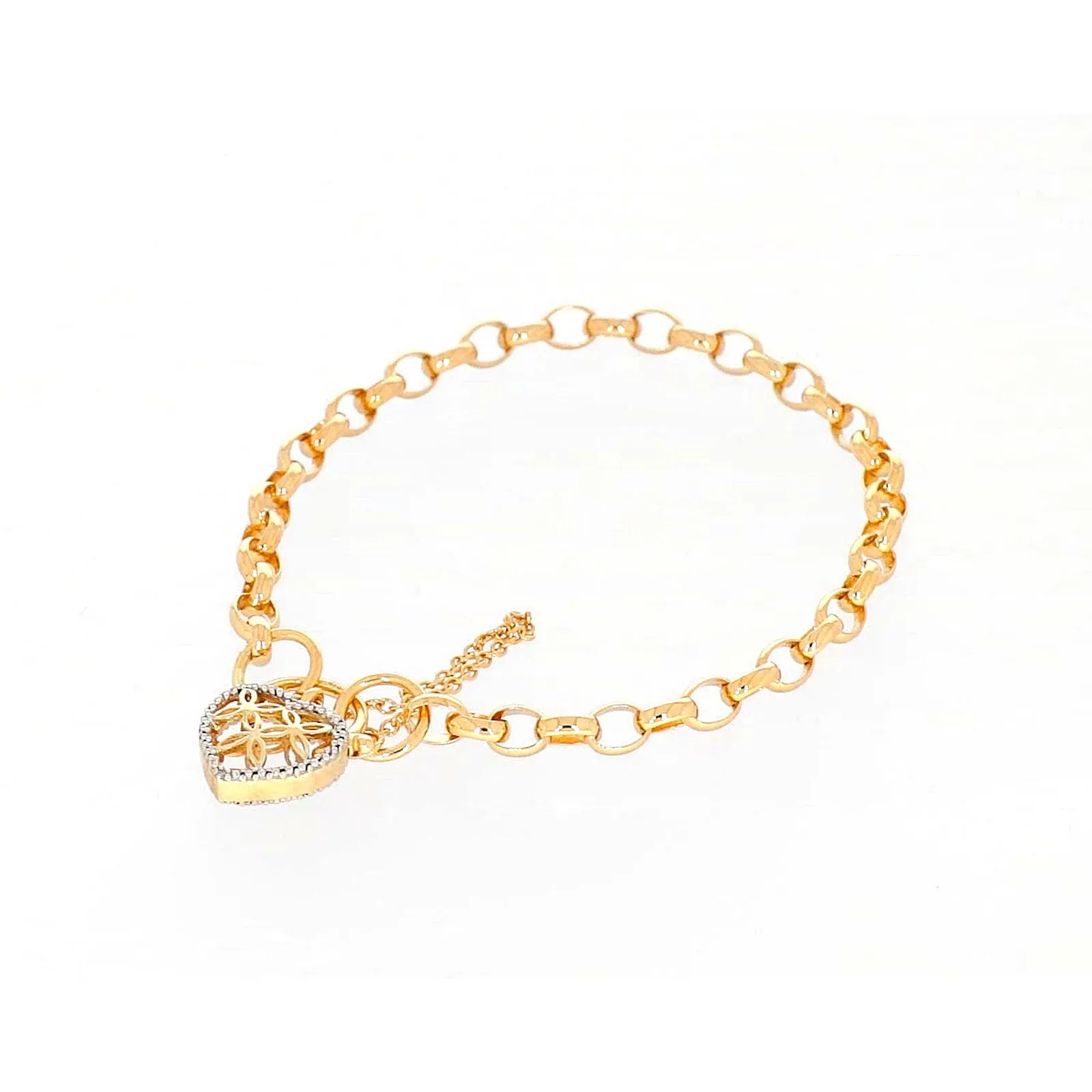 9ct Yellow Gold 19cm Oval Belcher Diamond Set Bracelet