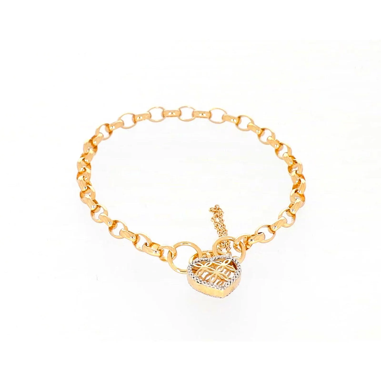 9ct Yellow Gold 19cm Oval Belcher Diamond Set Bracelet