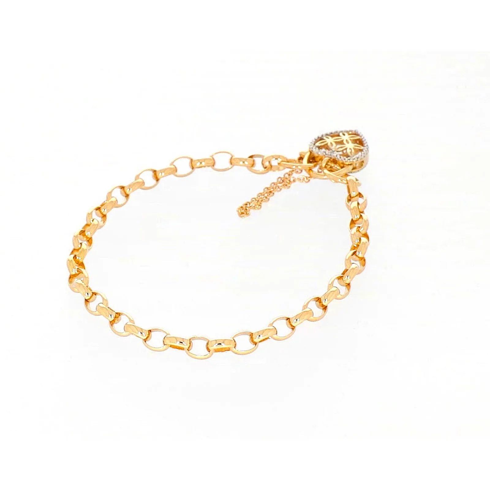 9ct Yellow Gold 19cm Oval Belcher Diamond Set Bracelet