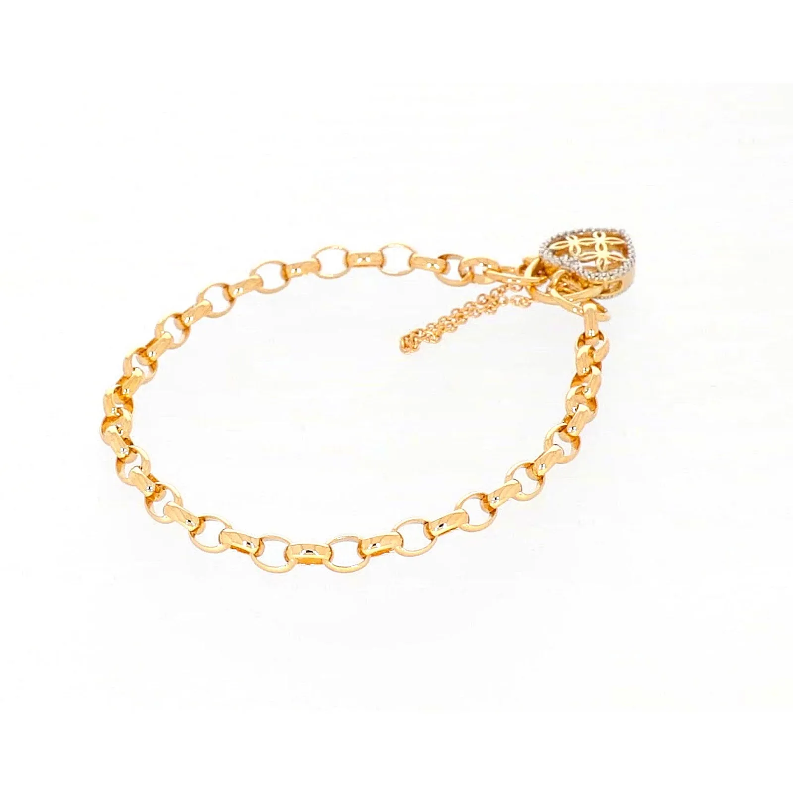 9ct Yellow Gold 19cm Oval Belcher Diamond Set Bracelet