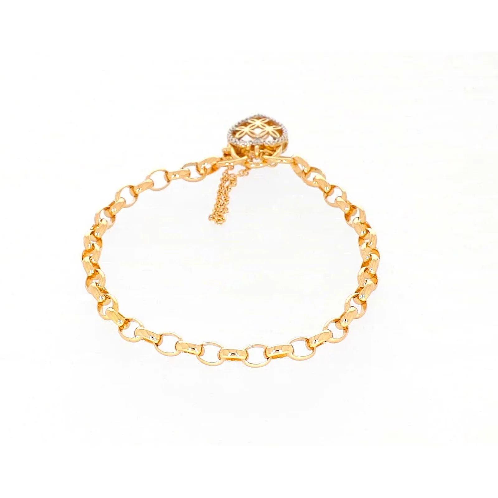 9ct Yellow Gold 19cm Oval Belcher Diamond Set Bracelet