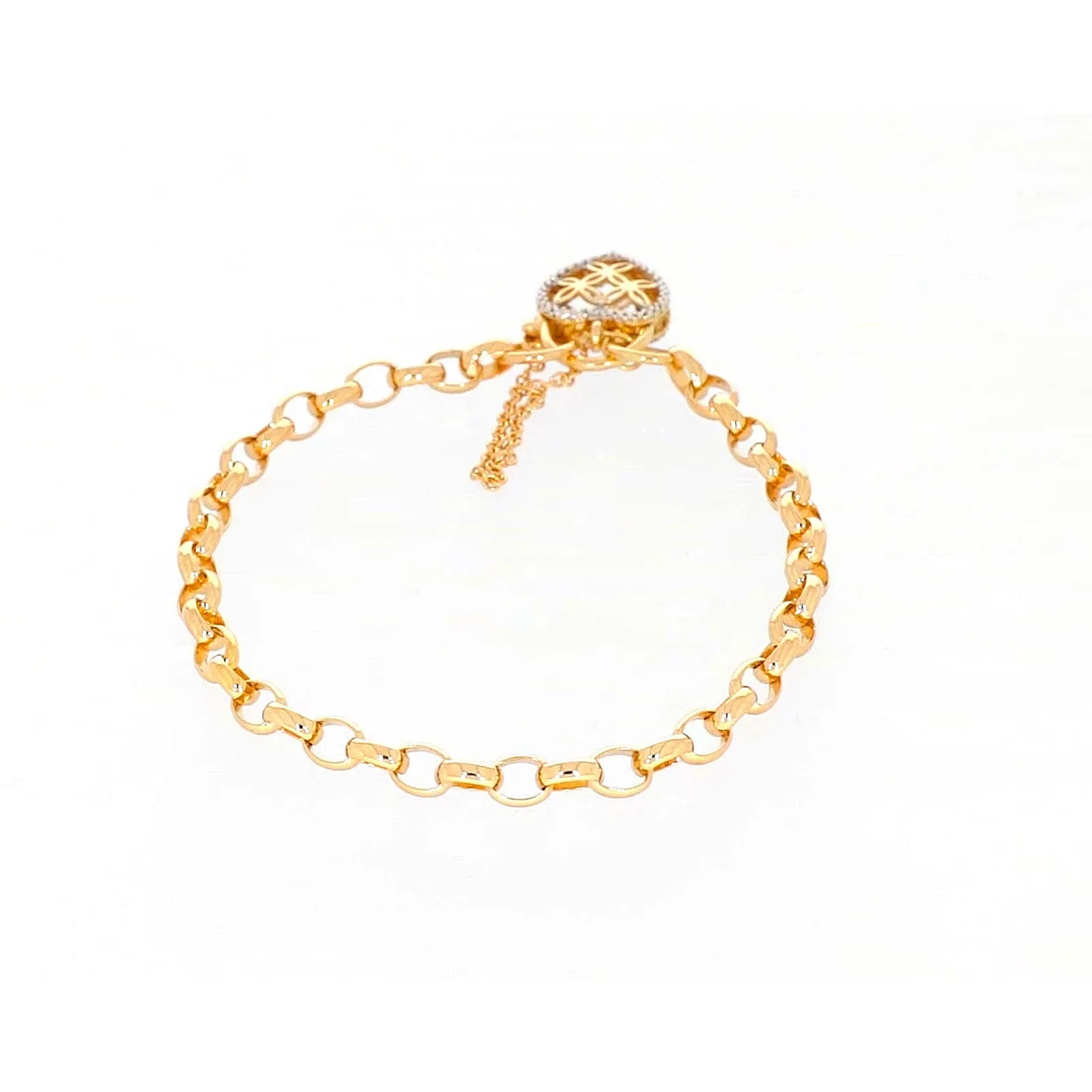 9ct Yellow Gold 19cm Oval Belcher Diamond Set Bracelet