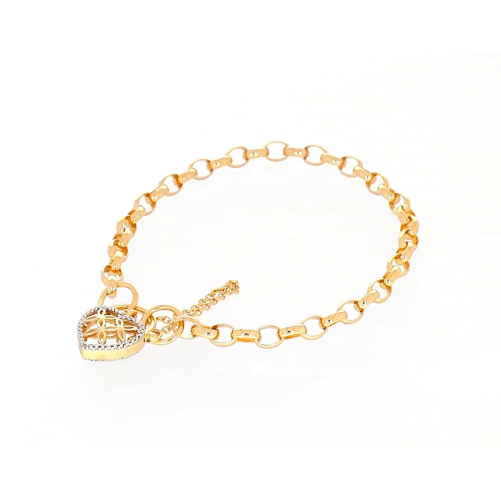 9ct Yellow Gold 19cm Oval Belcher Diamond Set Bracelet