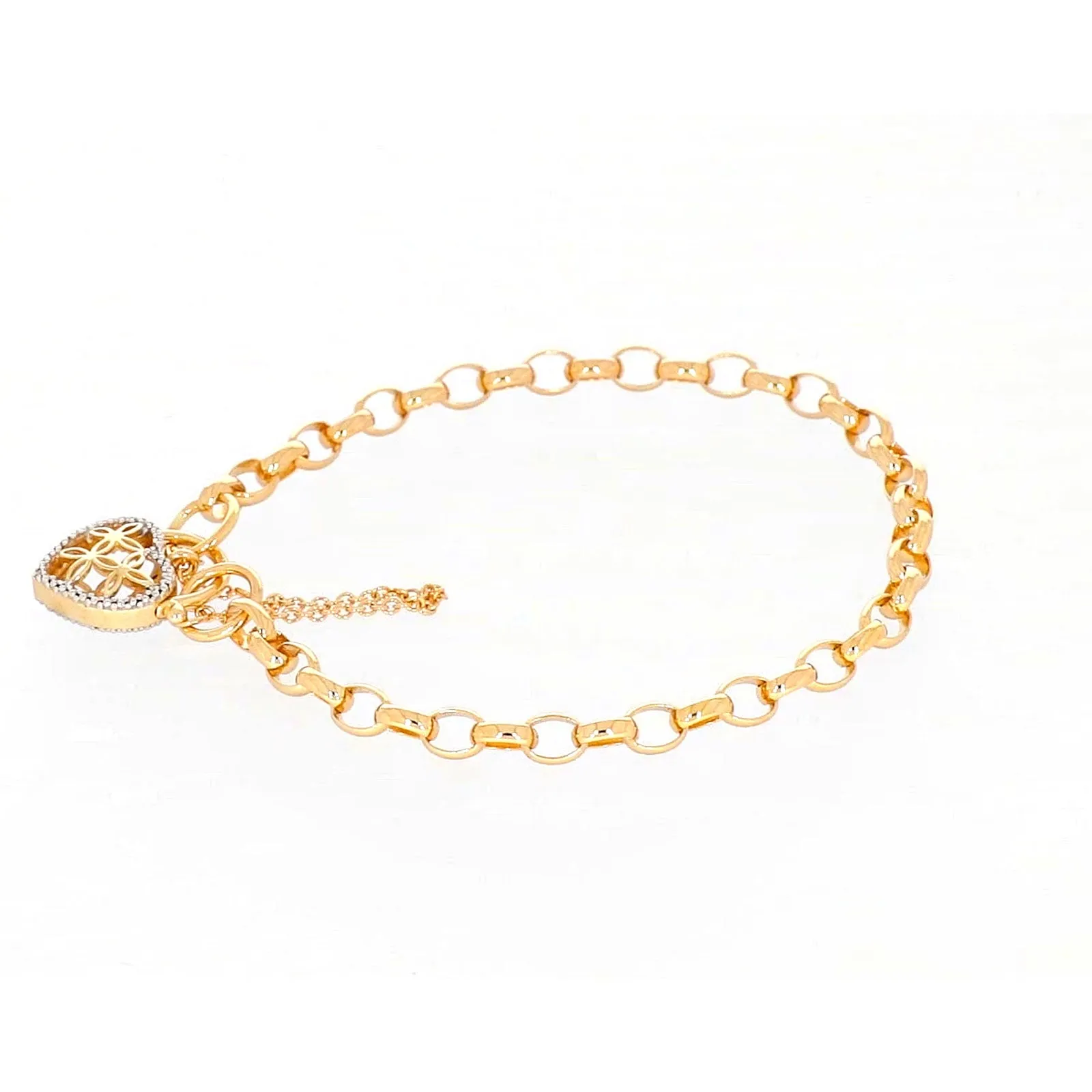 9ct Yellow Gold 19cm Oval Belcher Diamond Set Bracelet