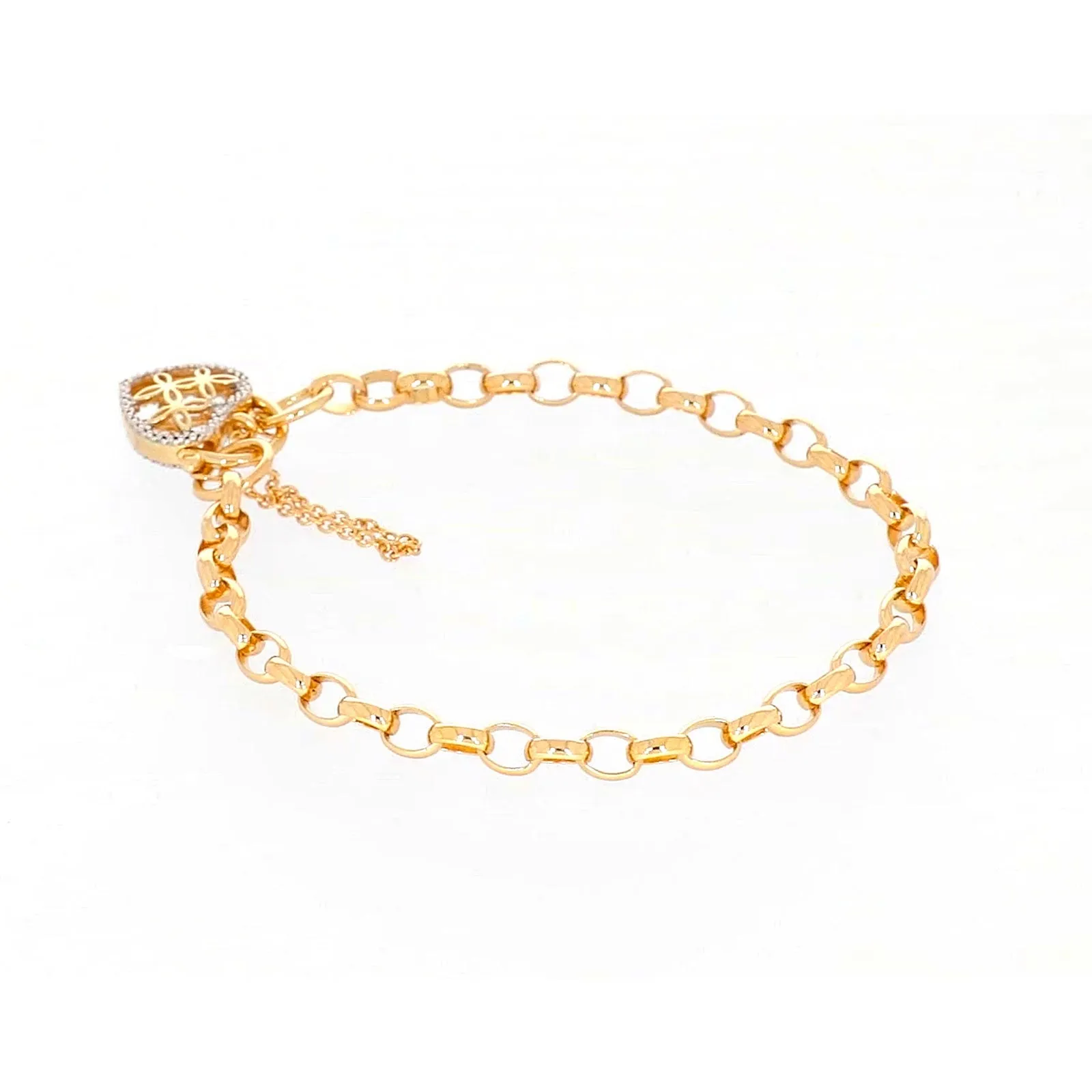9ct Yellow Gold 19cm Oval Belcher Diamond Set Bracelet