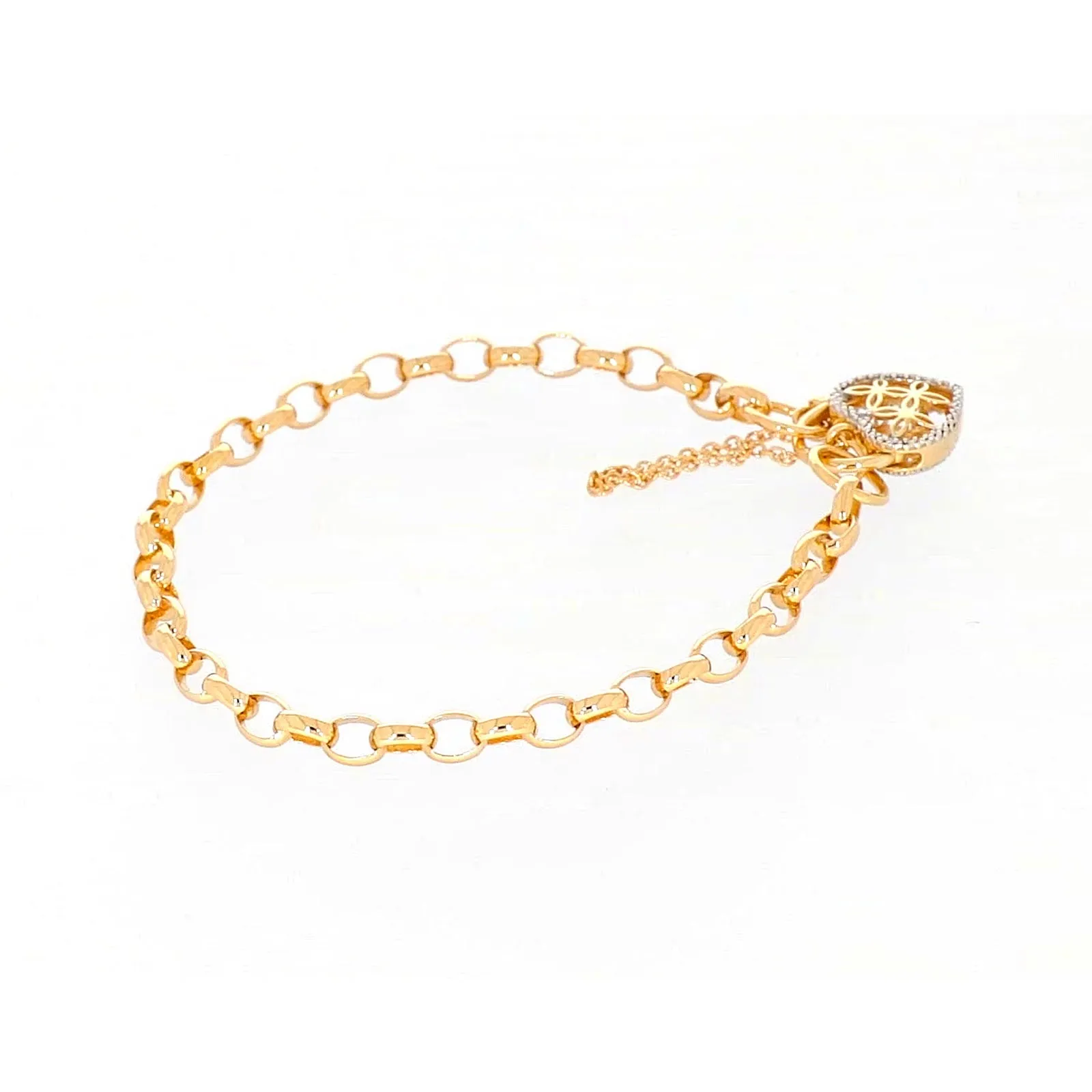 9ct Yellow Gold 19cm Oval Belcher Diamond Set Bracelet
