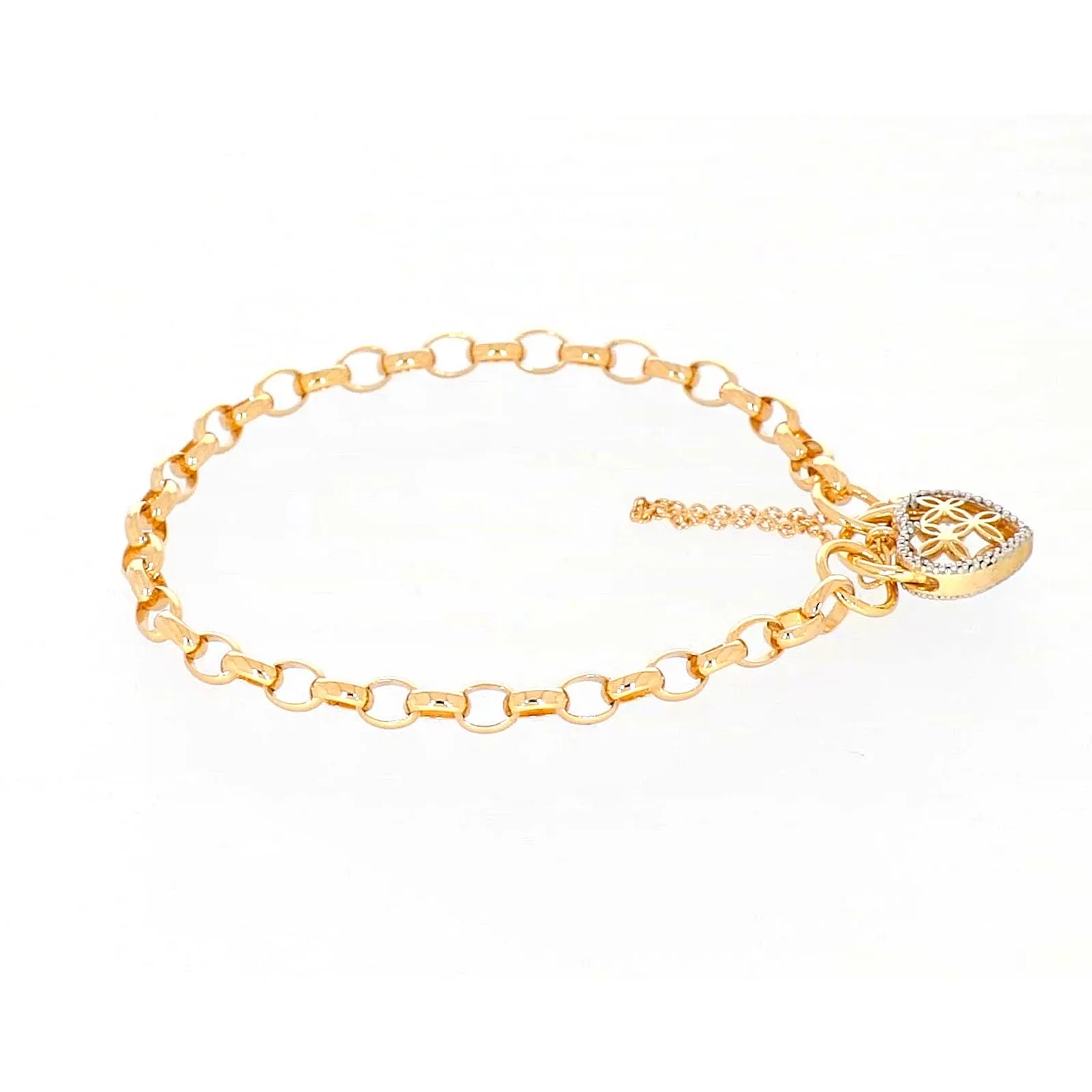9ct Yellow Gold 19cm Oval Belcher Diamond Set Bracelet