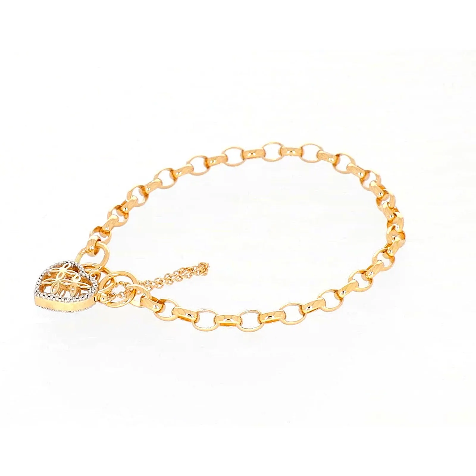 9ct Yellow Gold 19cm Oval Belcher Diamond Set Bracelet