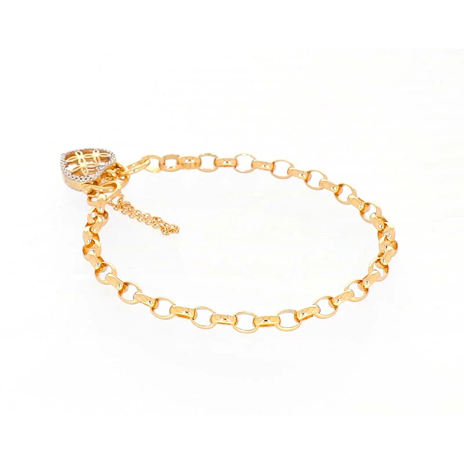 9ct Yellow Gold 19cm Oval Belcher Diamond Set Bracelet