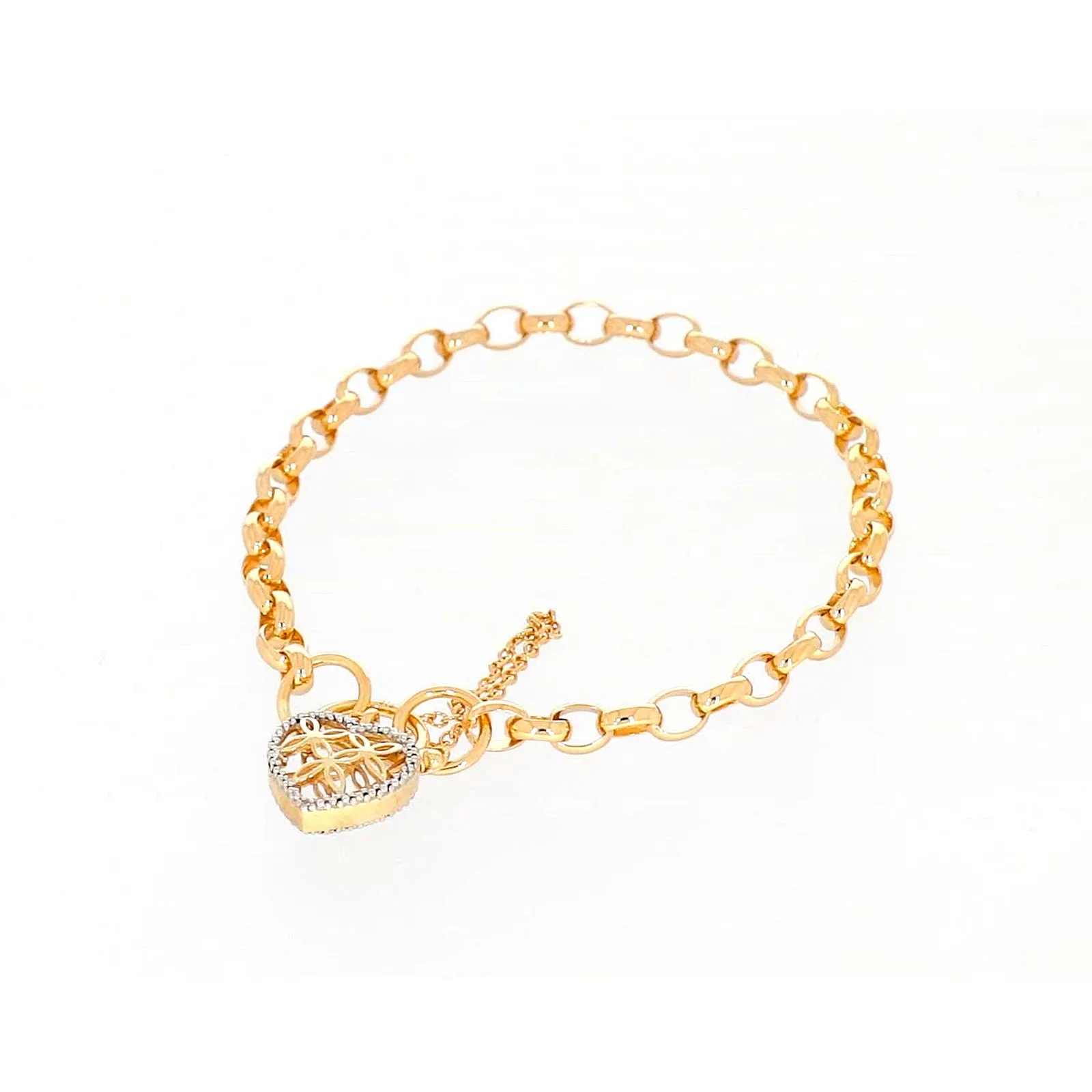 9ct Yellow Gold 19cm Oval Belcher Diamond Set Bracelet