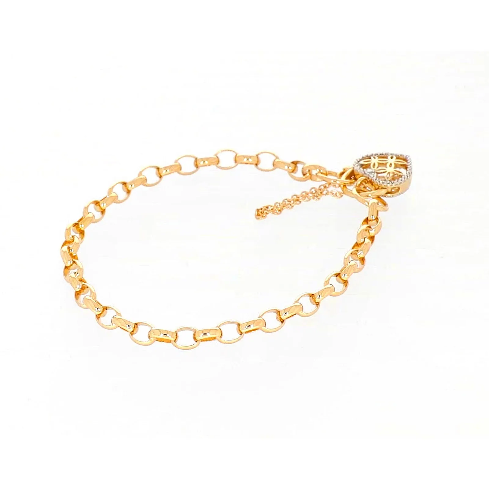 9ct Yellow Gold 19cm Oval Belcher Diamond Set Bracelet