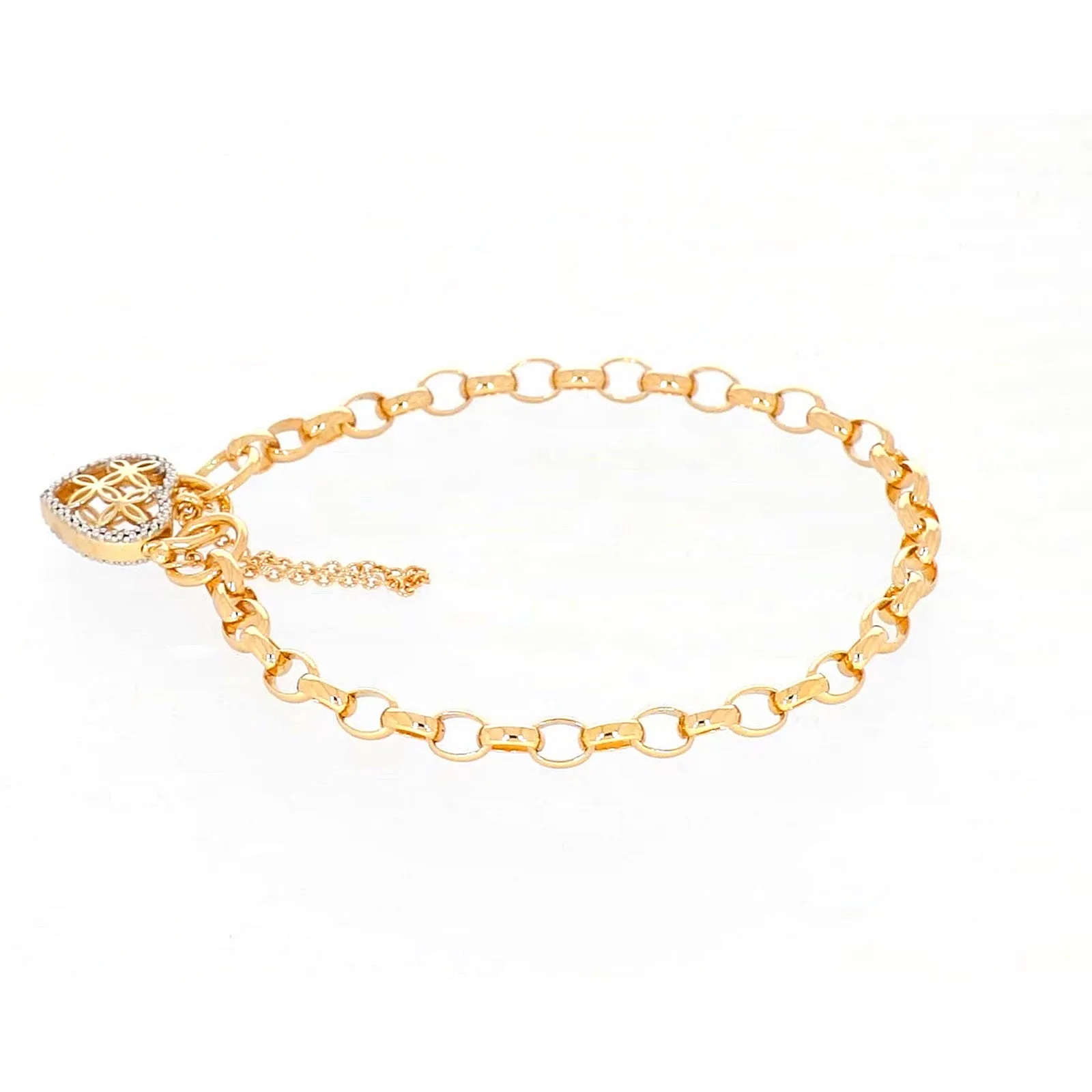 9ct Yellow Gold 19cm Oval Belcher Diamond Set Bracelet