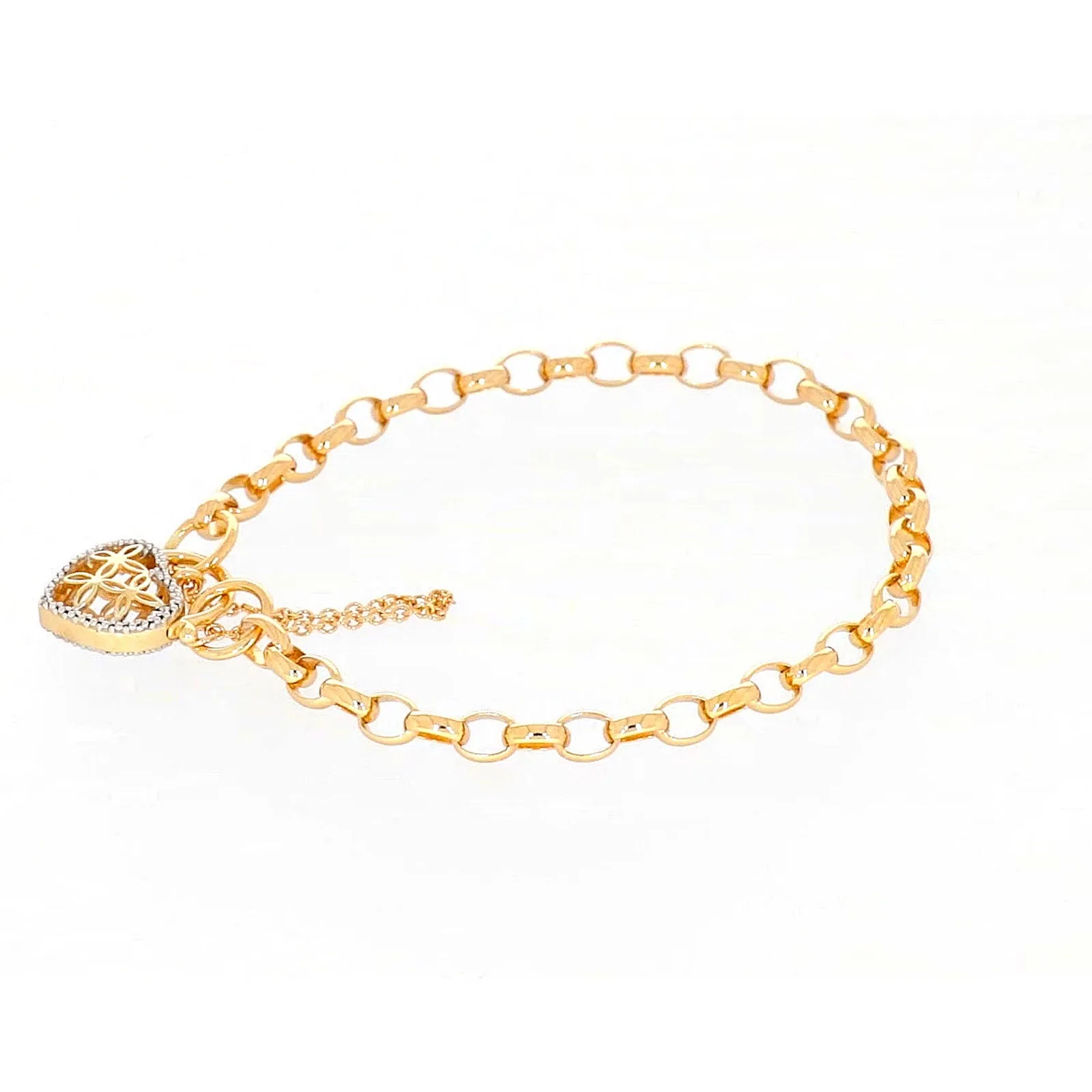 9ct Yellow Gold 19cm Oval Belcher Diamond Set Bracelet