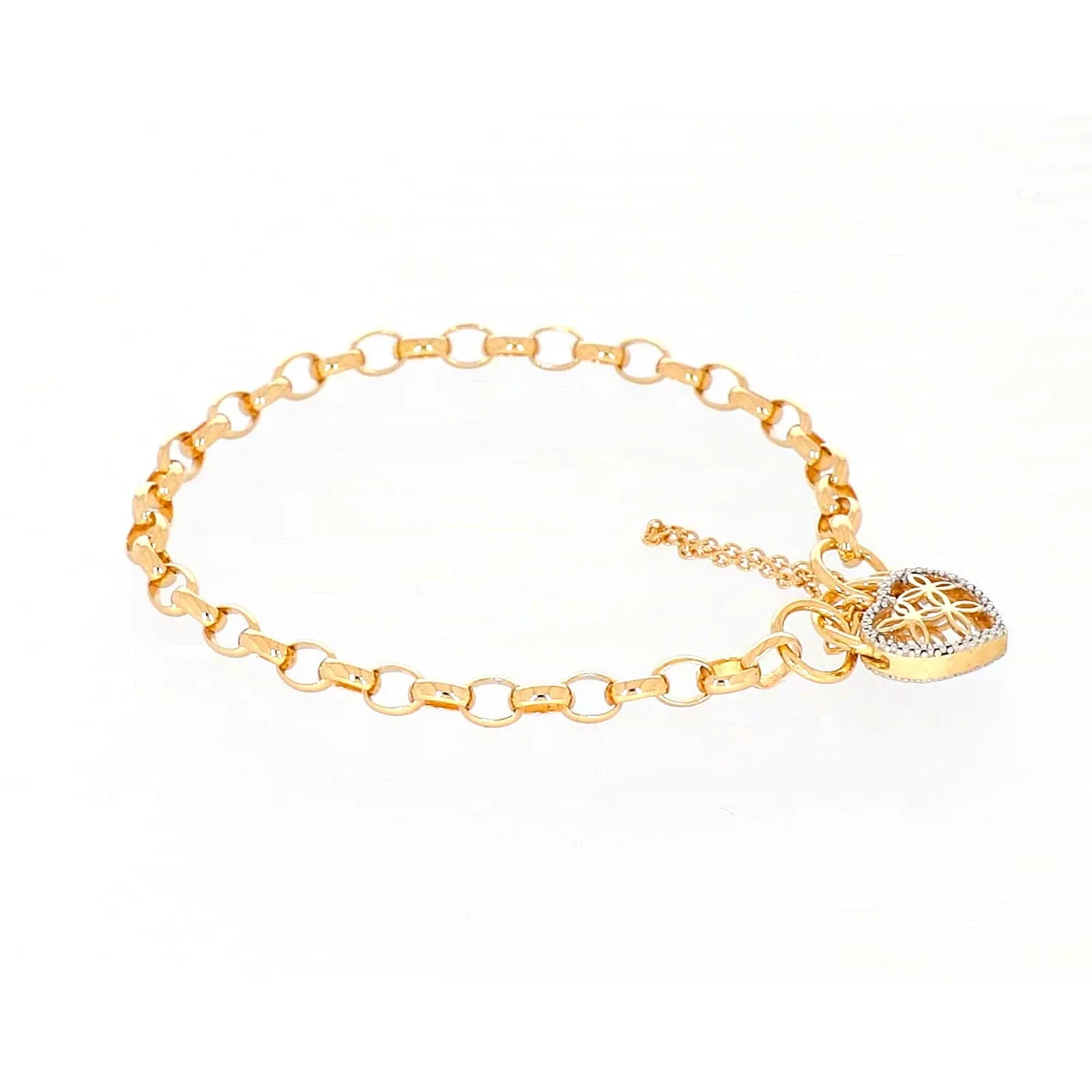 9ct Yellow Gold 19cm Oval Belcher Diamond Set Bracelet