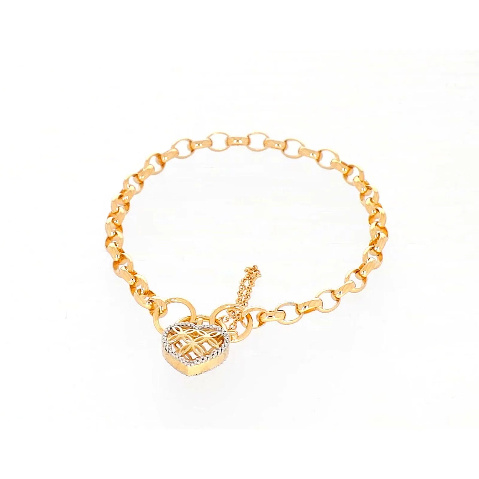 9ct Yellow Gold 19cm Oval Belcher Diamond Set Bracelet