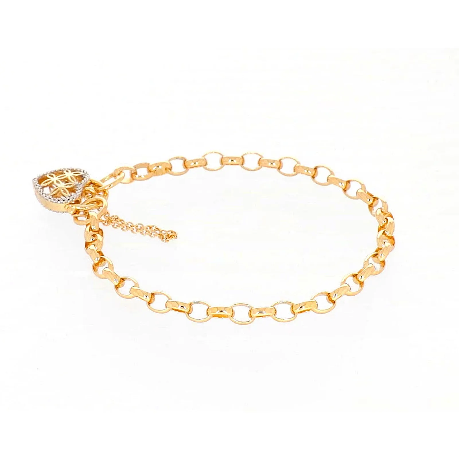 9ct Yellow Gold 19cm Oval Belcher Diamond Set Bracelet
