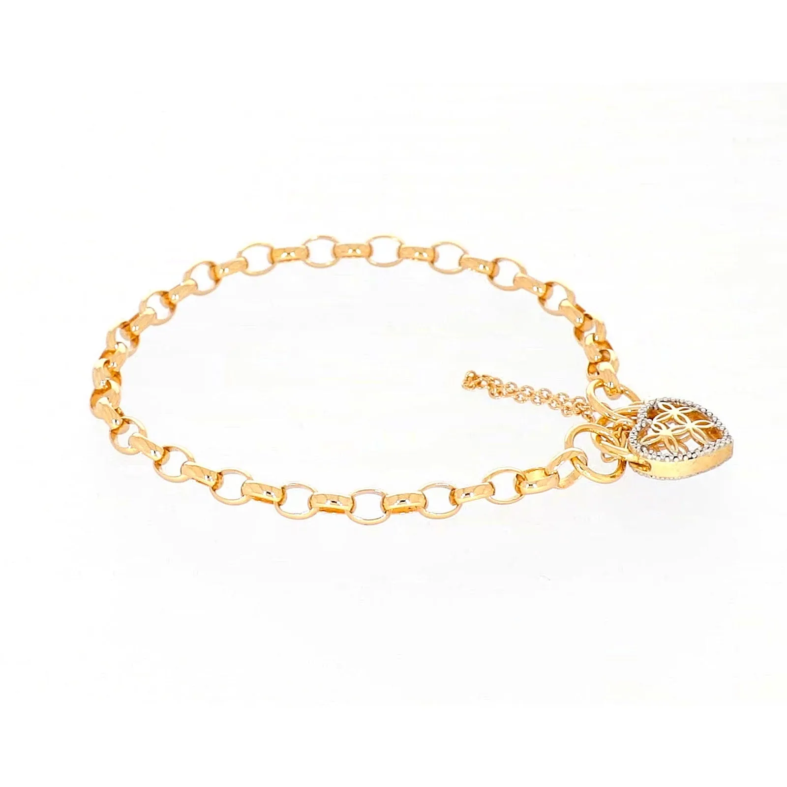 9ct Yellow Gold 19cm Oval Belcher Diamond Set Bracelet
