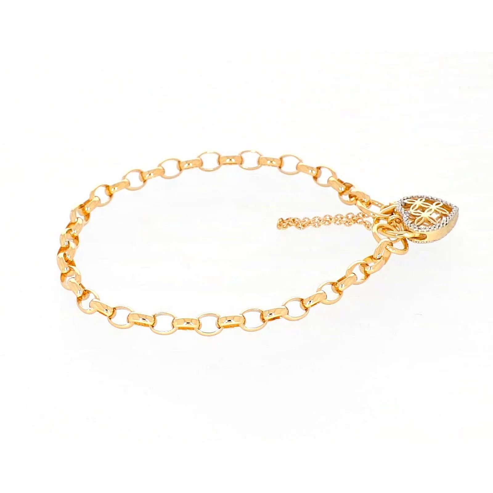 9ct Yellow Gold 19cm Oval Belcher Diamond Set Bracelet