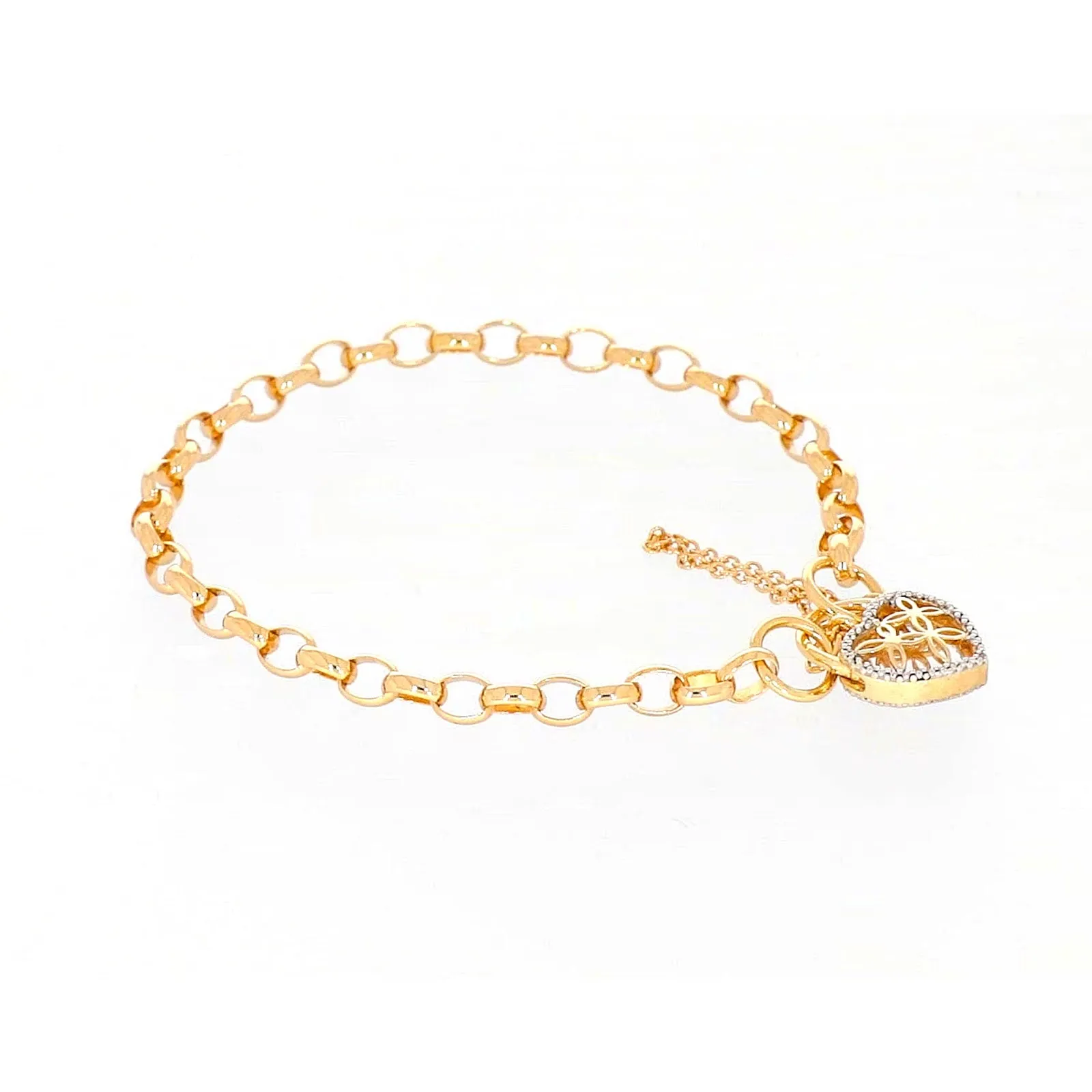 9ct Yellow Gold 19cm Oval Belcher Diamond Set Bracelet