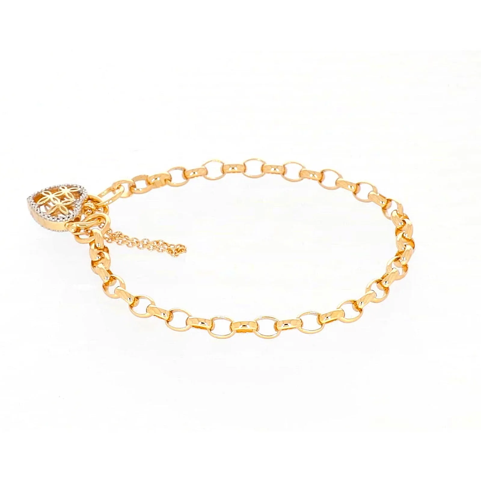 9ct Yellow Gold 19cm Oval Belcher Diamond Set Bracelet